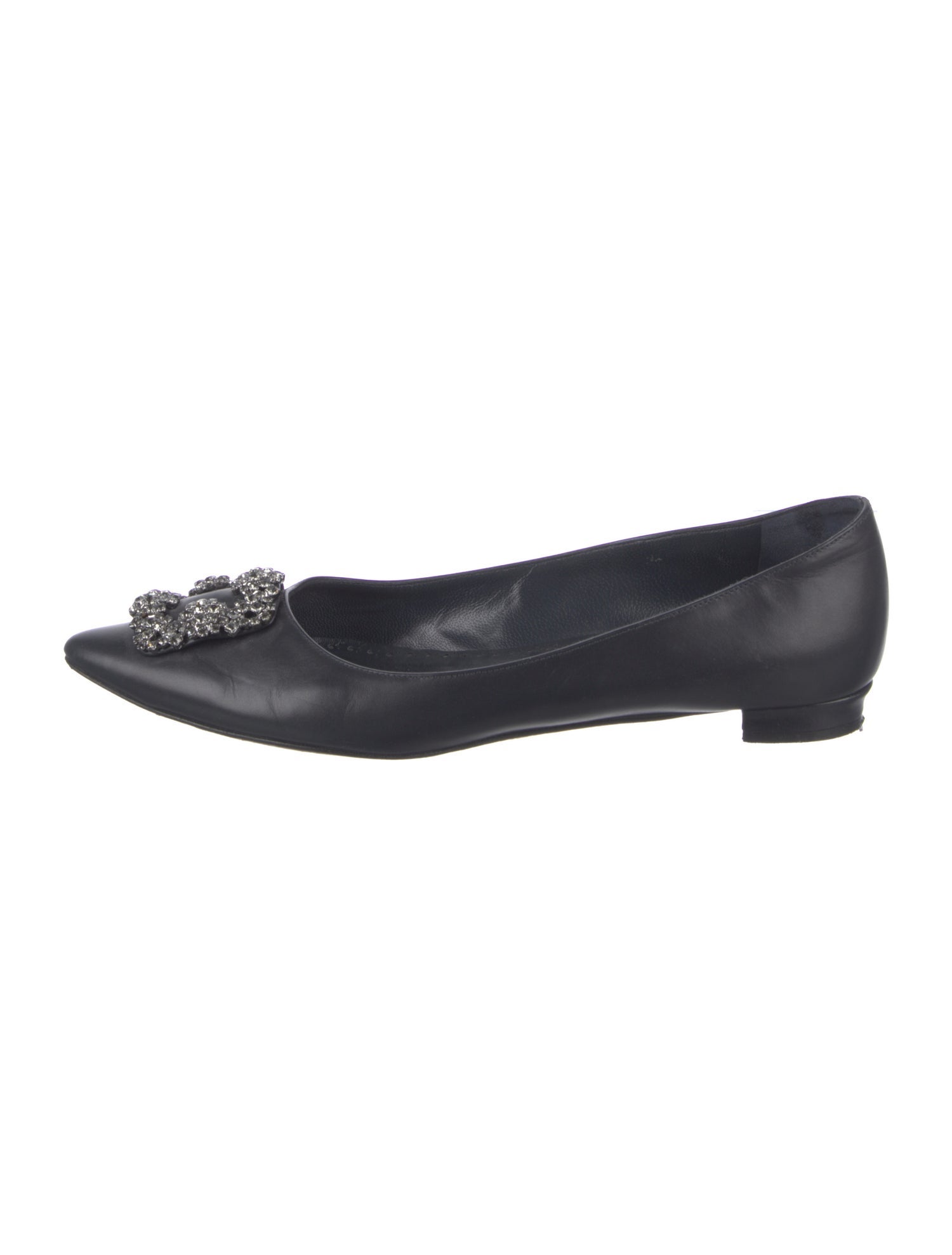 Manolo Blahnik Leather Crystal Embellishments Flats