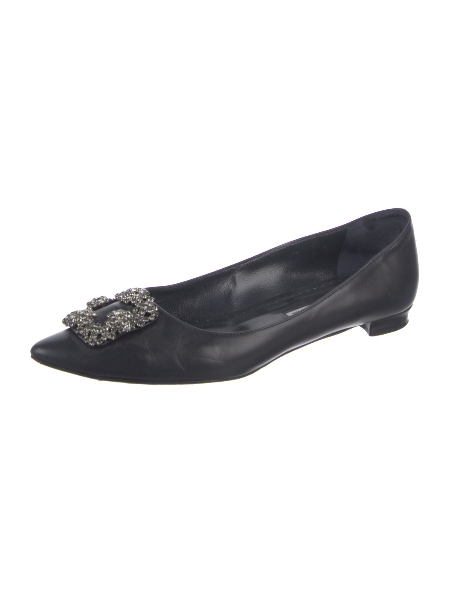 Manolo Blahnik Leather Crystal Embellishments Flats