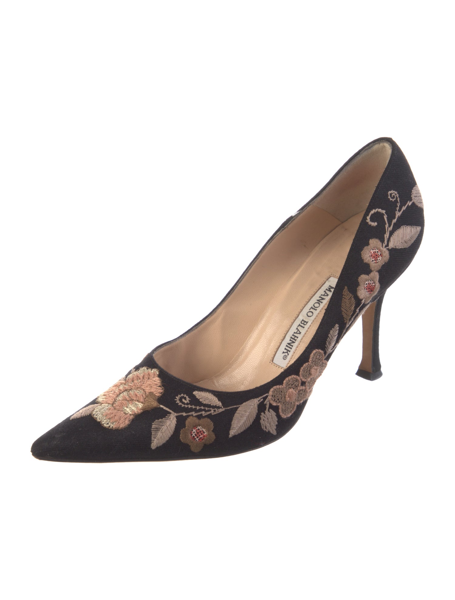 Manolo Blahnik Suede Floral Print Pumps