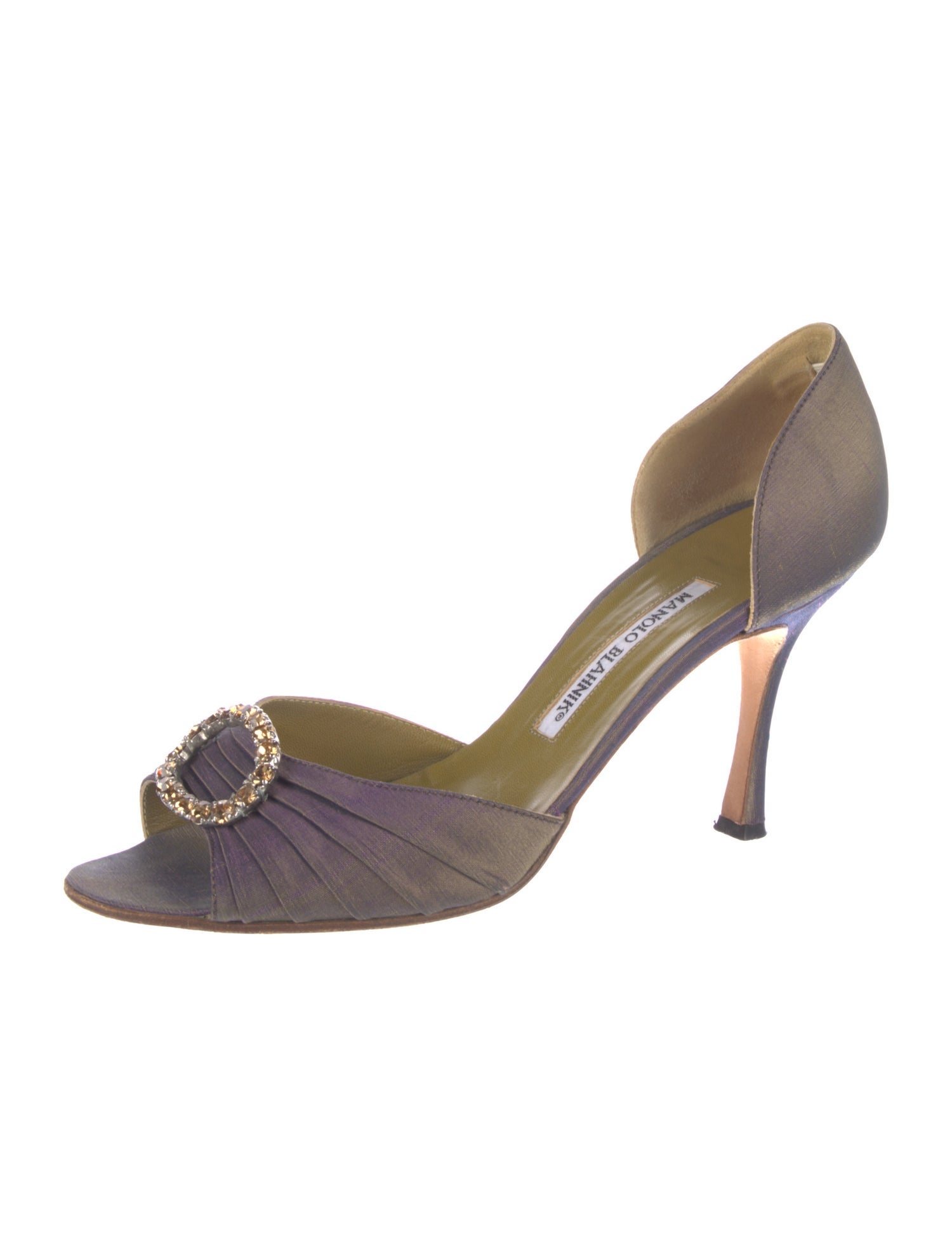 Manolo Blahnik Satin Crystal Embellishments Sandals