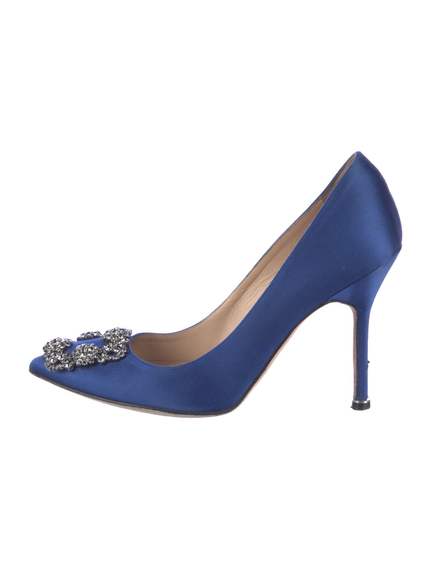 Manolo Blahnik Satin Crystal Embellishments Pumps