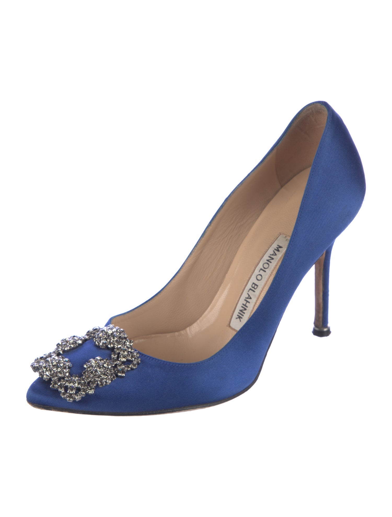 Manolo Blahnik Satin Crystal Embellishments Pumps