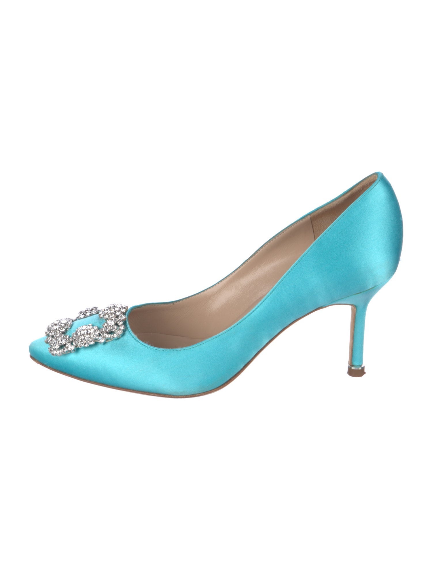 Manolo Blahnik Satin Crystal Embellishments Pumps