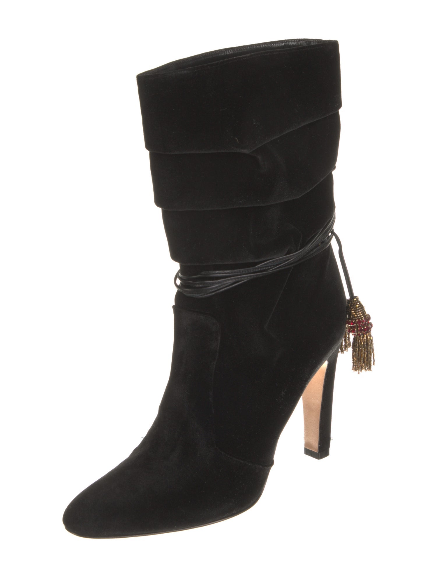 Manolo Blahnik Velvet Tassel Accents Boots