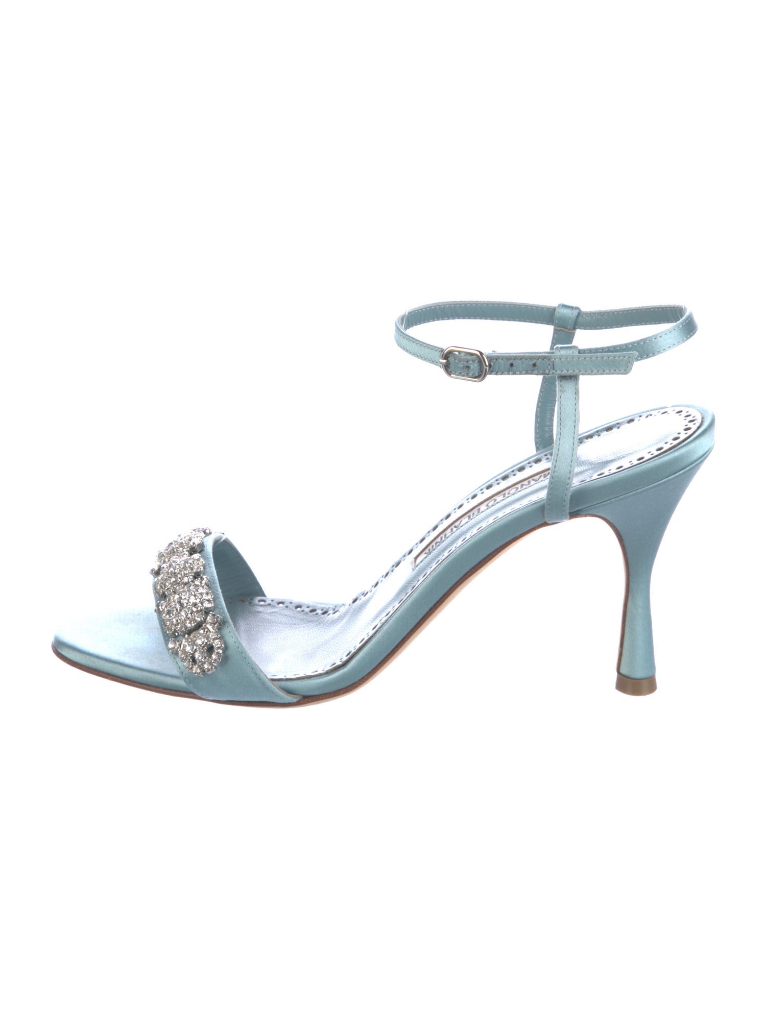 Manolo Blahnik Satin Crystal Embellishments Sandals