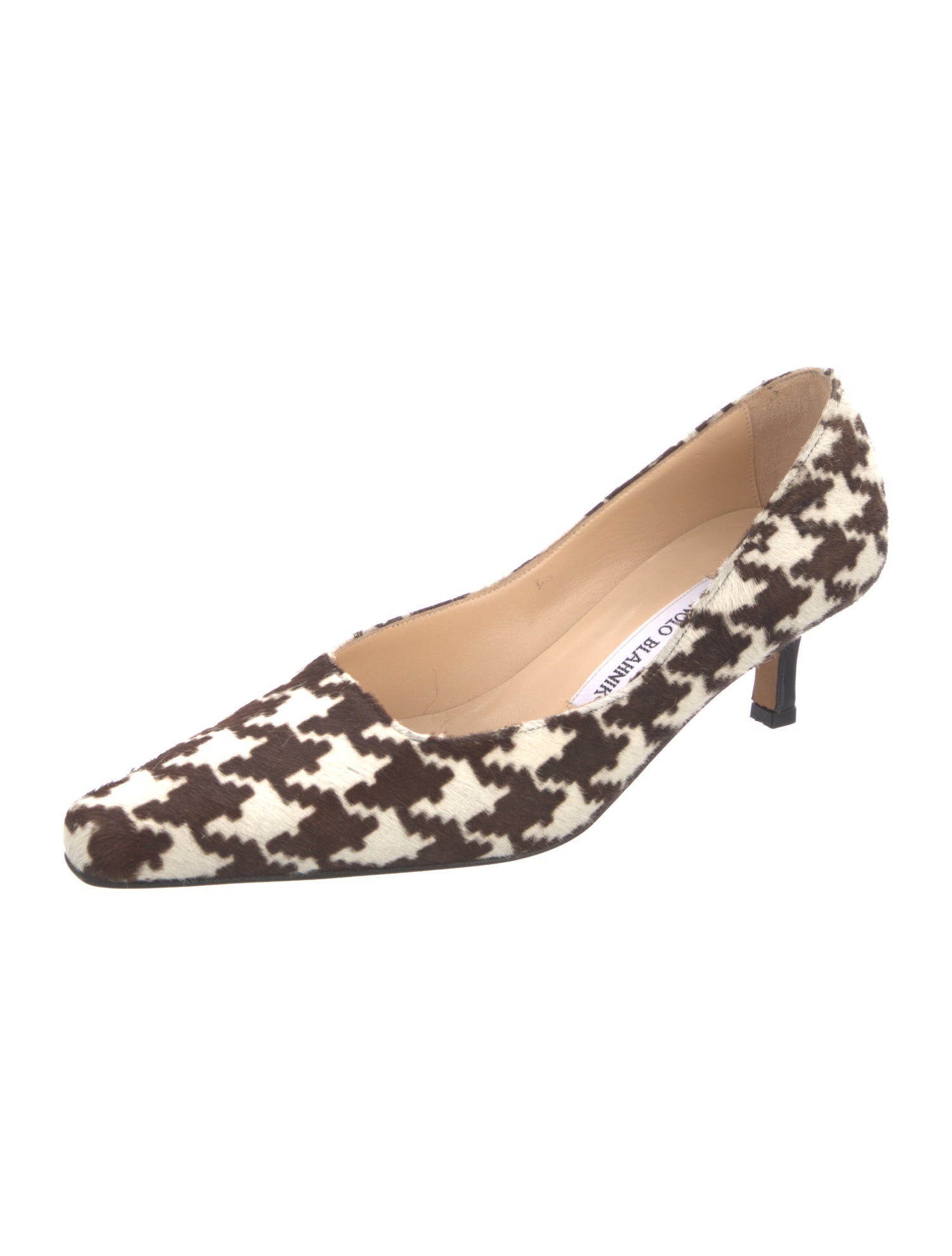 Manolo Blahnik Ponyhair Houndstooth Print Pumps