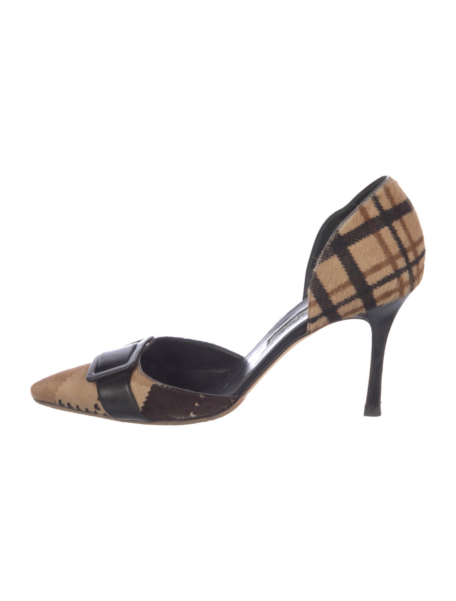 Manolo Blahnik Ponyhair Plaid Print D'Orsay Pumps