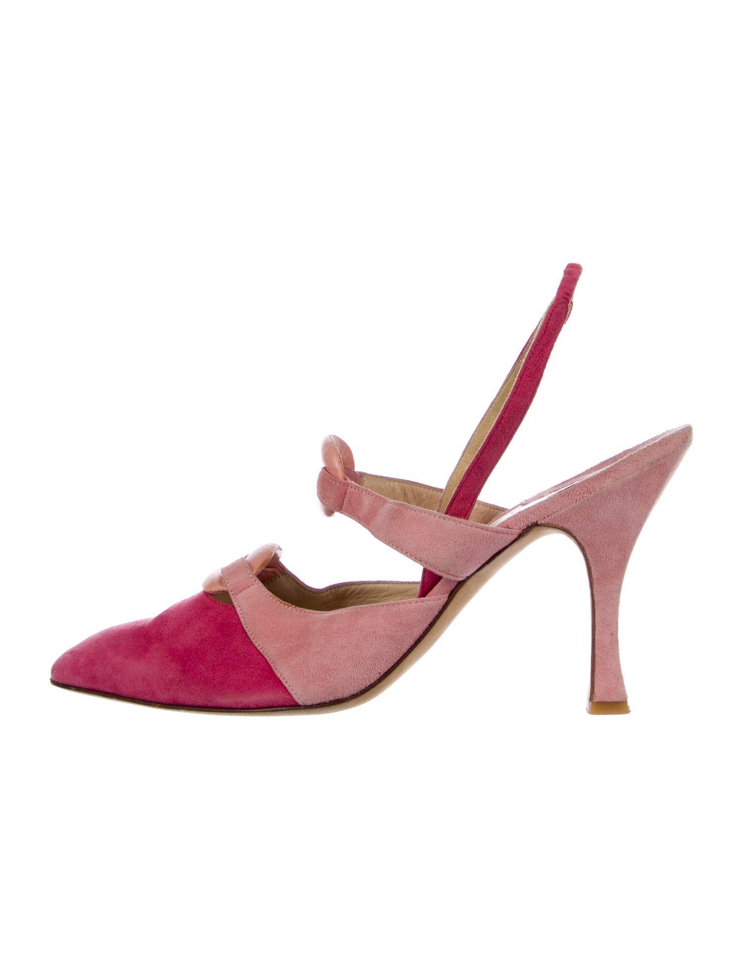 Manolo Blahnik Suede Colorblock Pattern Slingback Pumps
