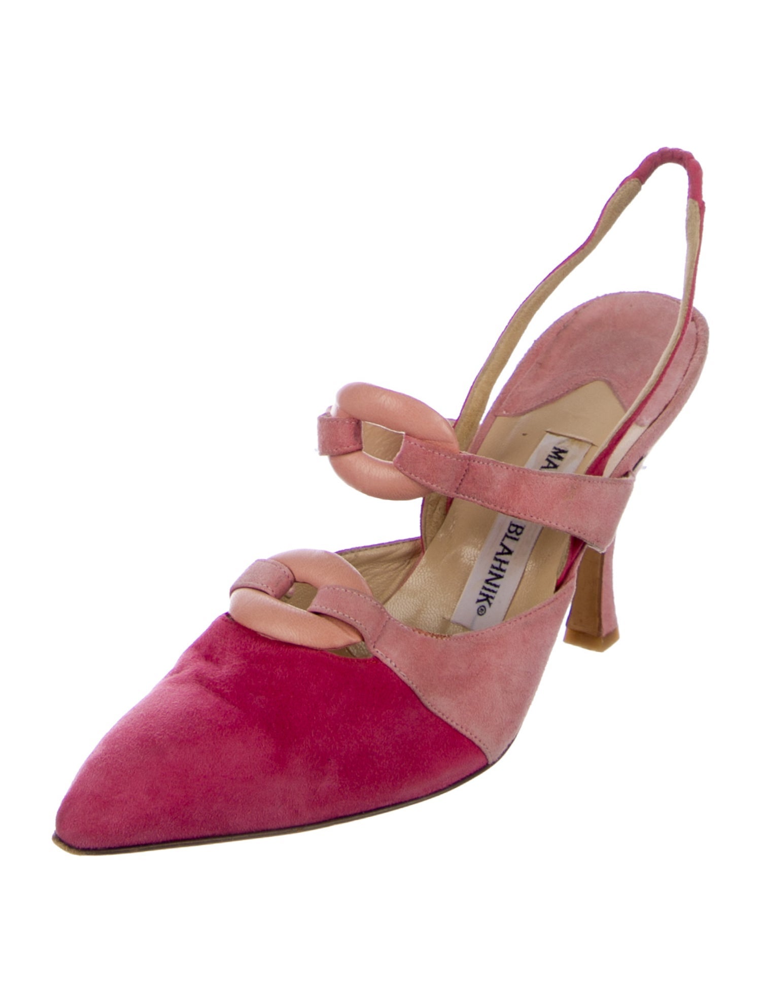 Manolo Blahnik Suede Colorblock Pattern Slingback Pumps