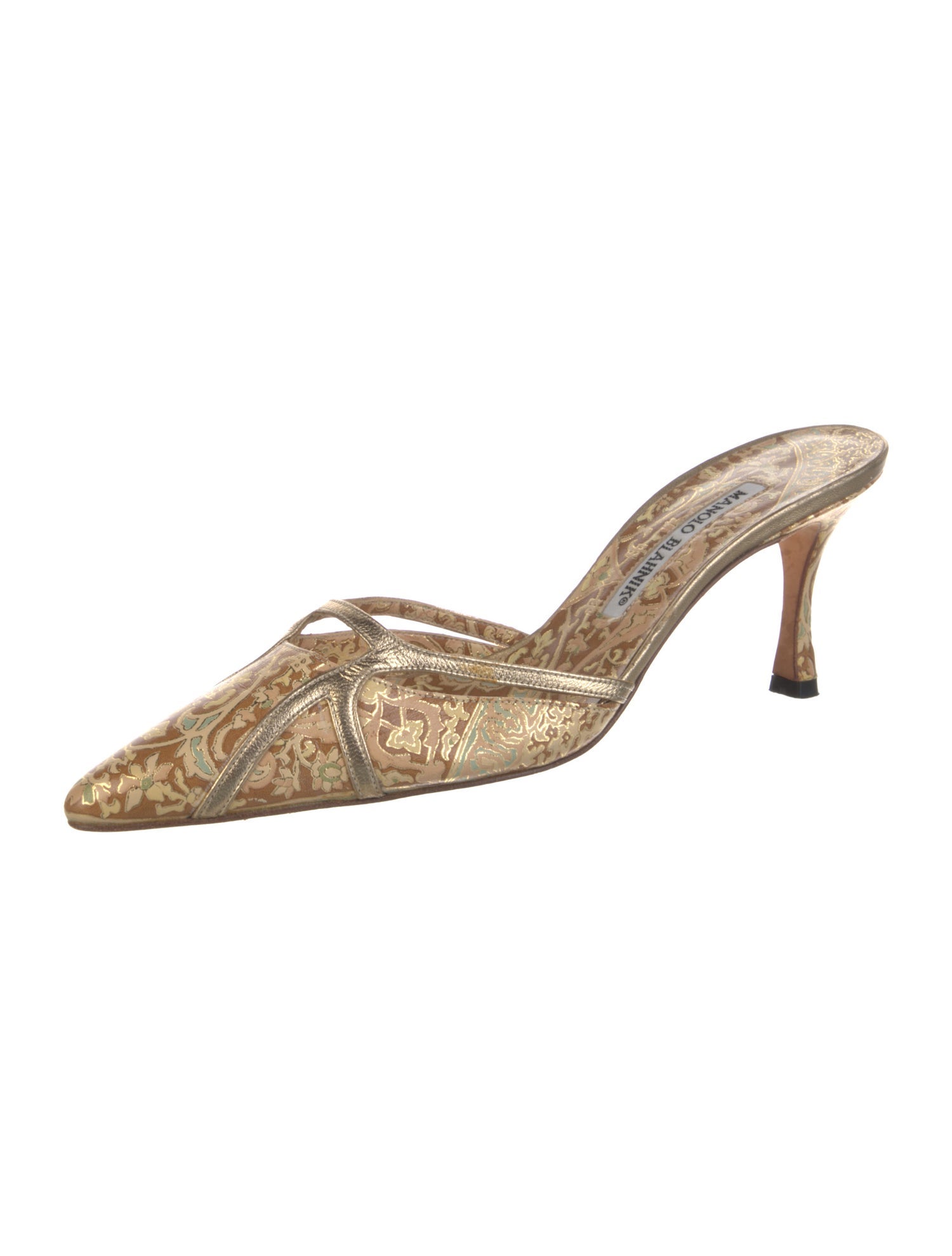 Manolo Blahnik Leather Animal Print Mules