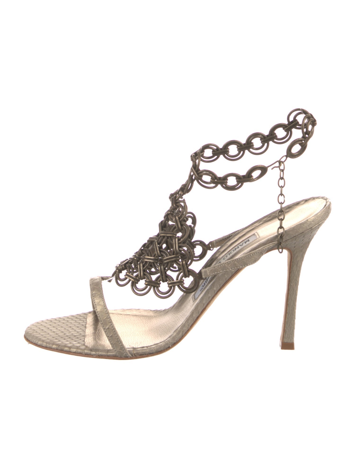 Manolo Blahnik Leather Chain-Link Accents Gladiator Sandals