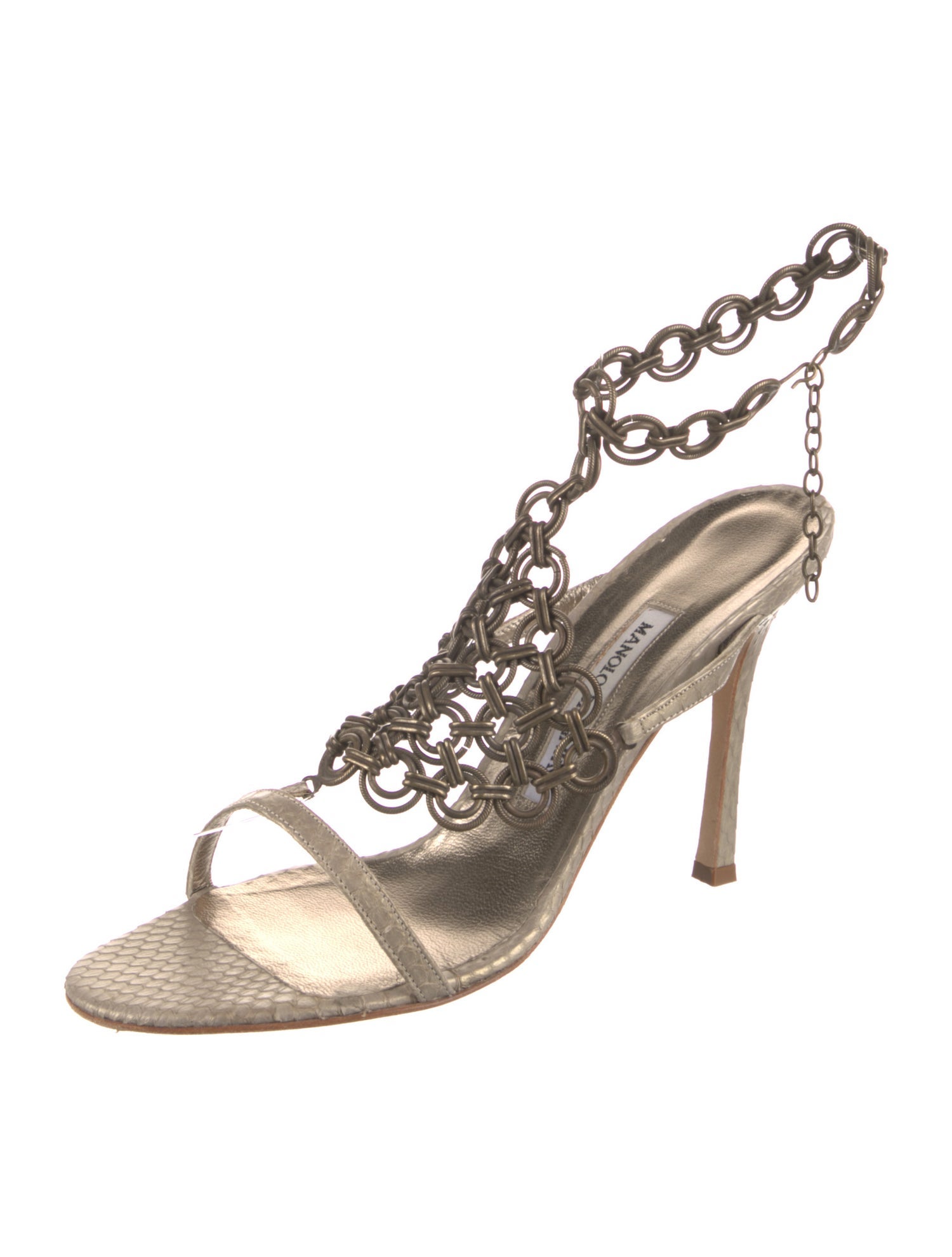 Manolo Blahnik Leather Chain-Link Accents Gladiator Sandals