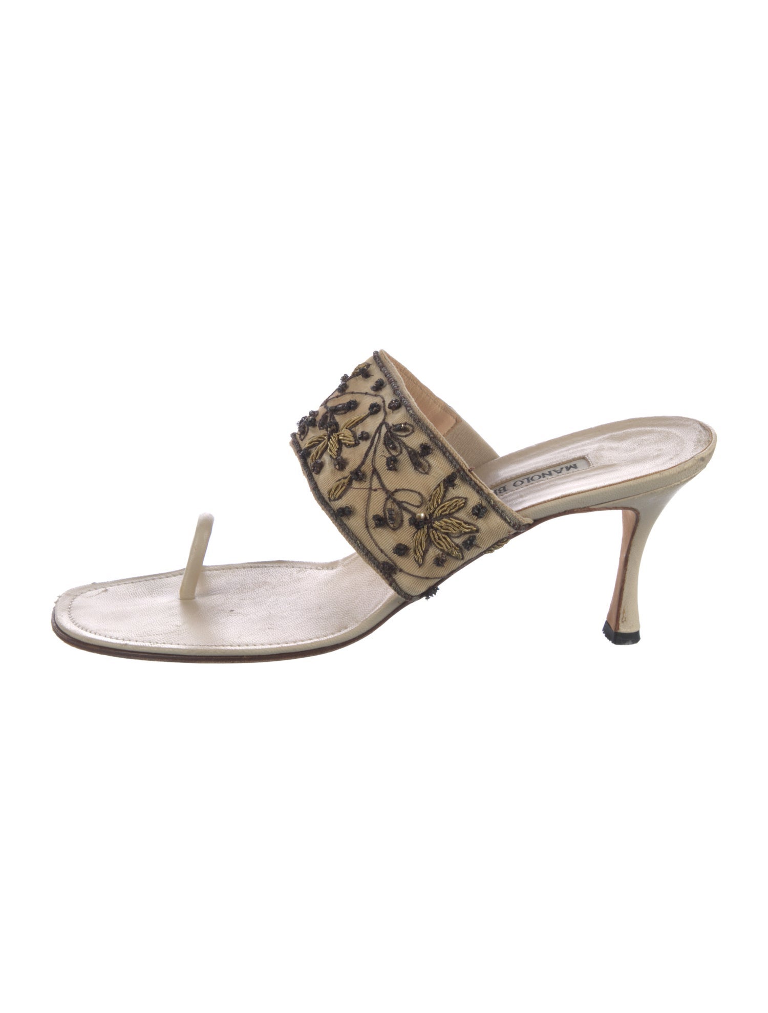 Manolo Blahnik Leather Animal Print Slides