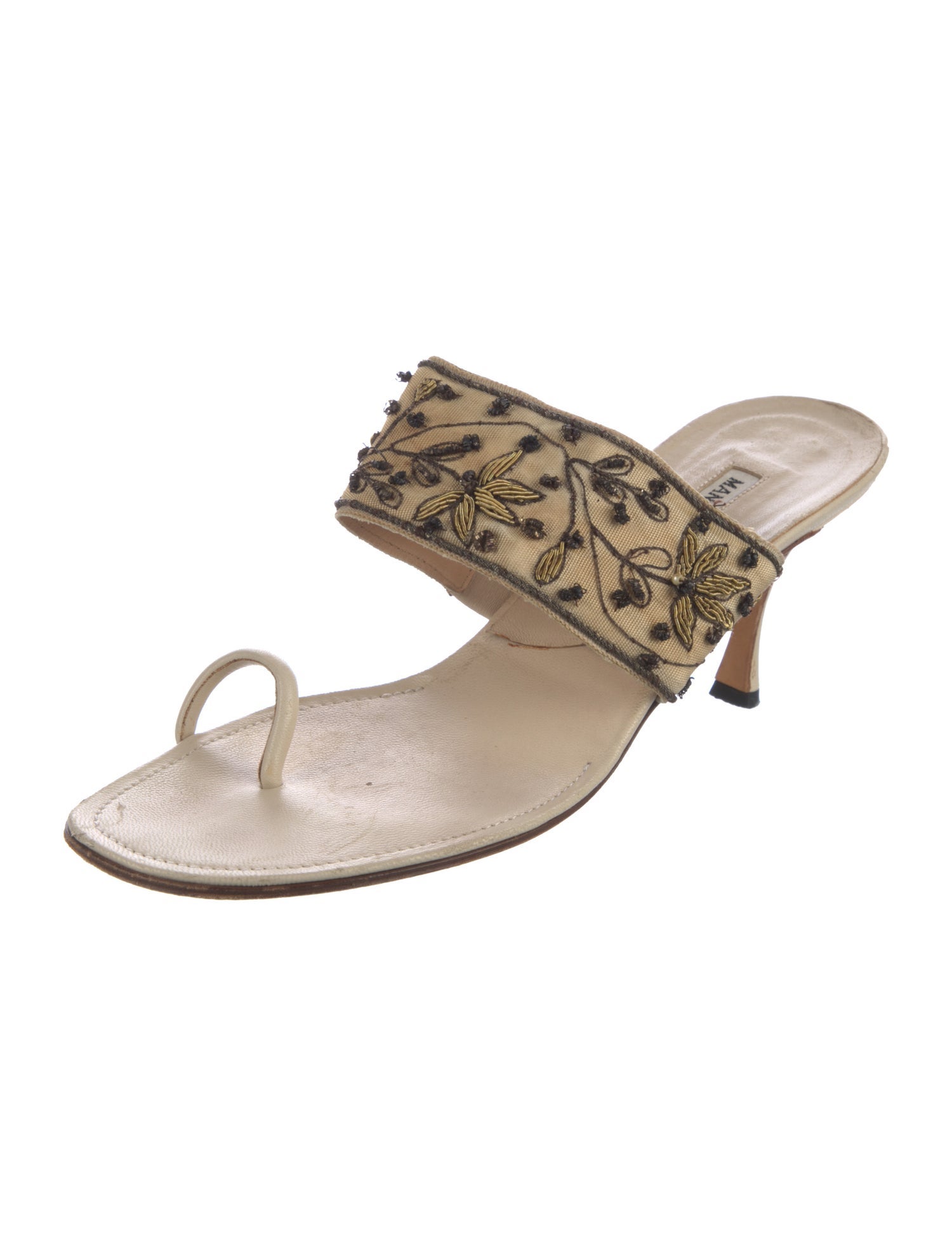 Manolo Blahnik Leather Animal Print Slides