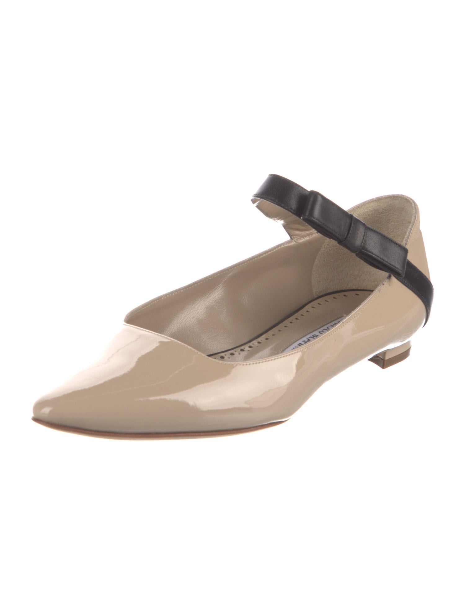 Manolo Blahnik Patent Leather Bow Accents Ballet Flats