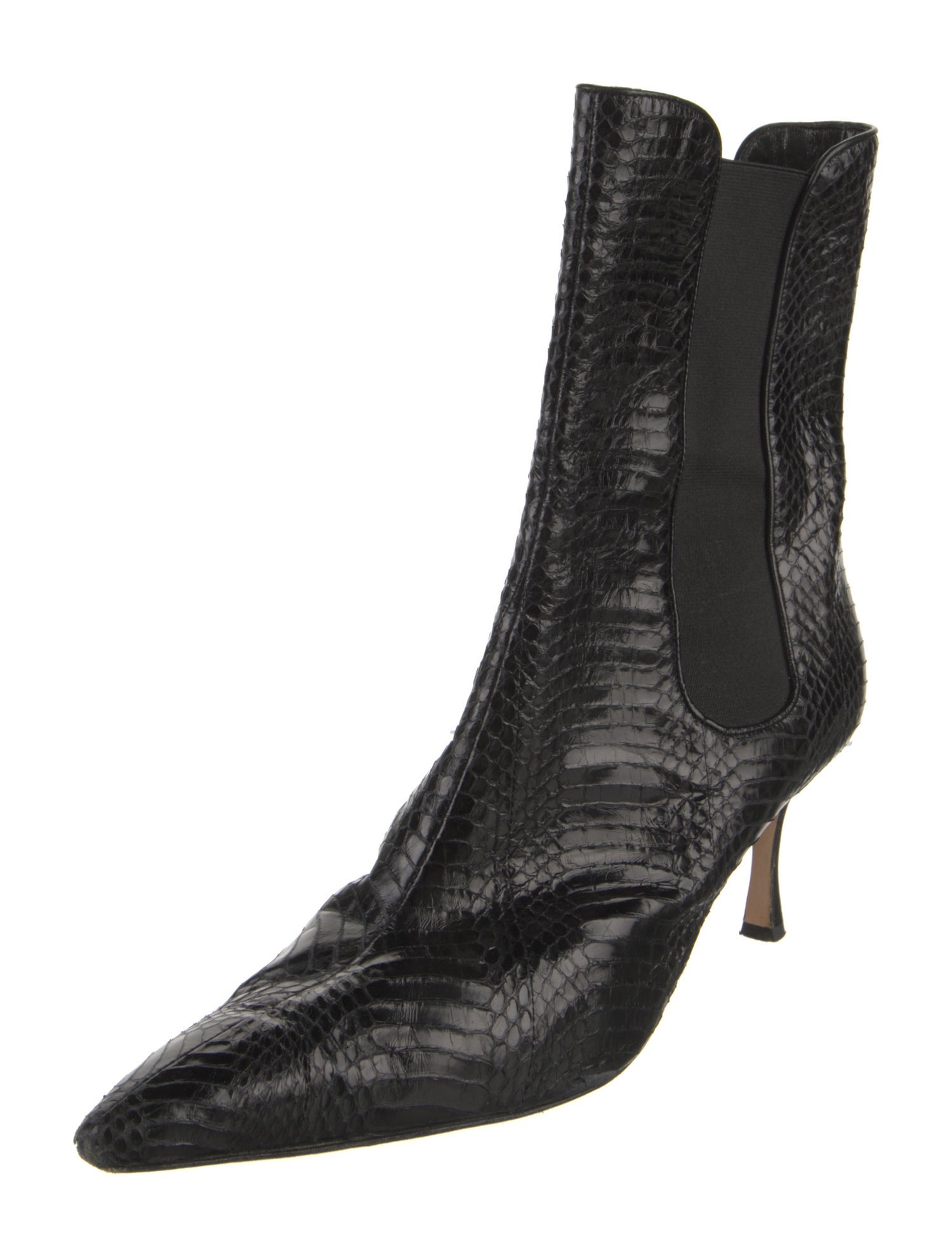 Manolo Blahnik Snakeskin Animal Print Chelsea Boots