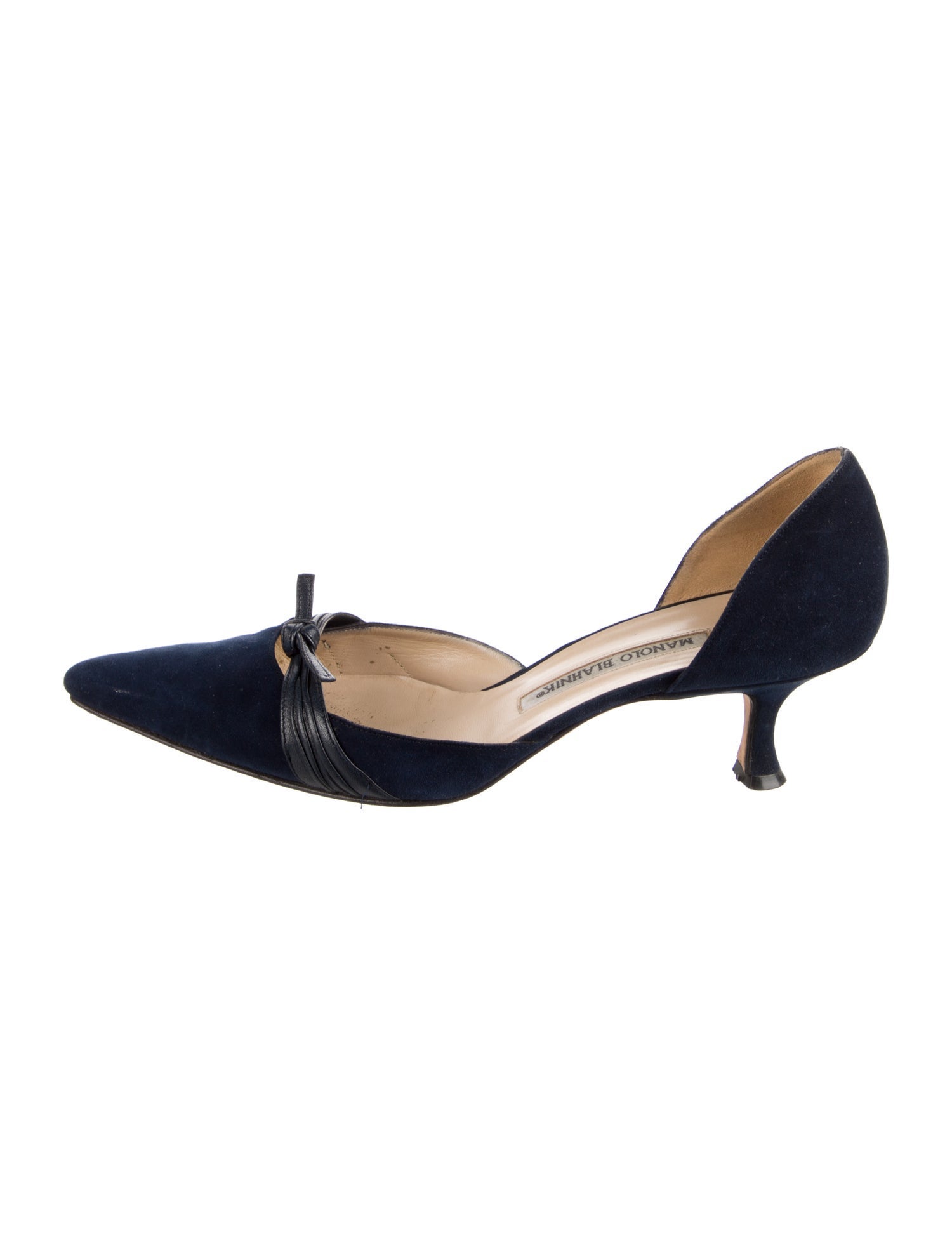Manolo Blahnik Suede Bow Accents D'Orsay Pumps
