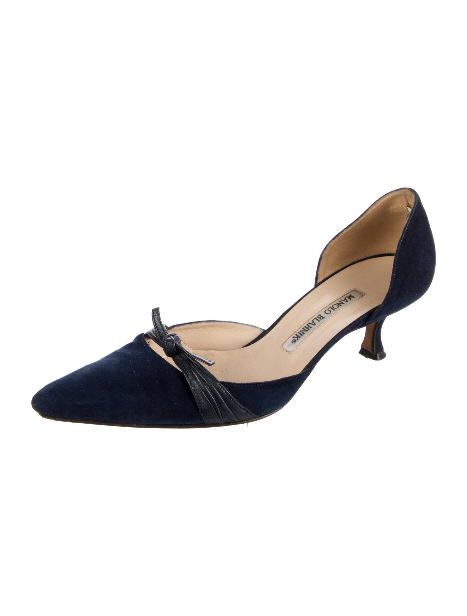 Manolo Blahnik Suede Bow Accents D'Orsay Pumps