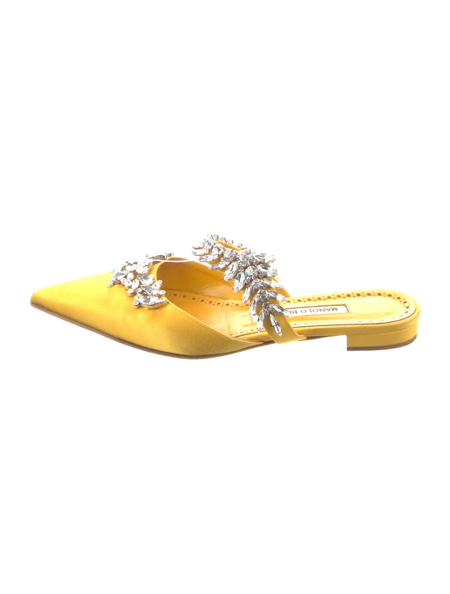 Manolo Blahnik Satin Crystal Embellishments Mules