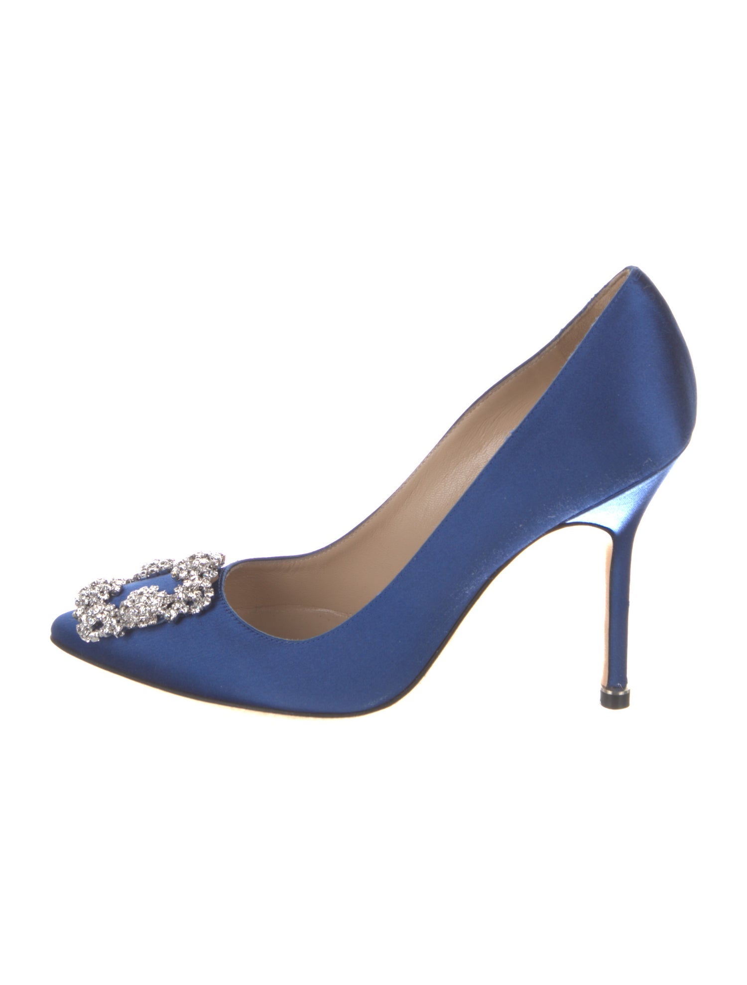 Manolo Blahnik Satin Crystal Embellishments Pumps