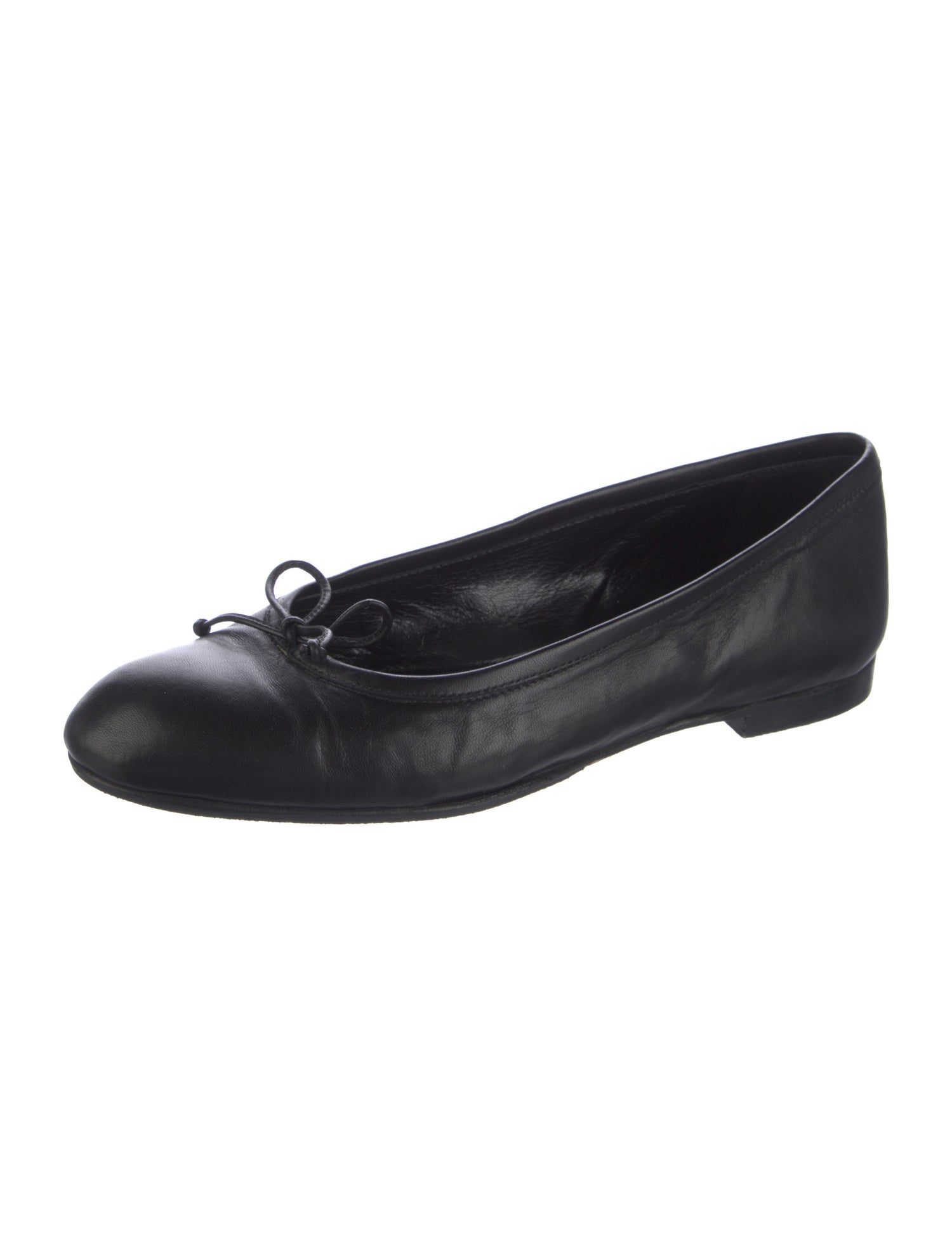 Manolo Blahnik Leather Bow Accents Ballet Flats