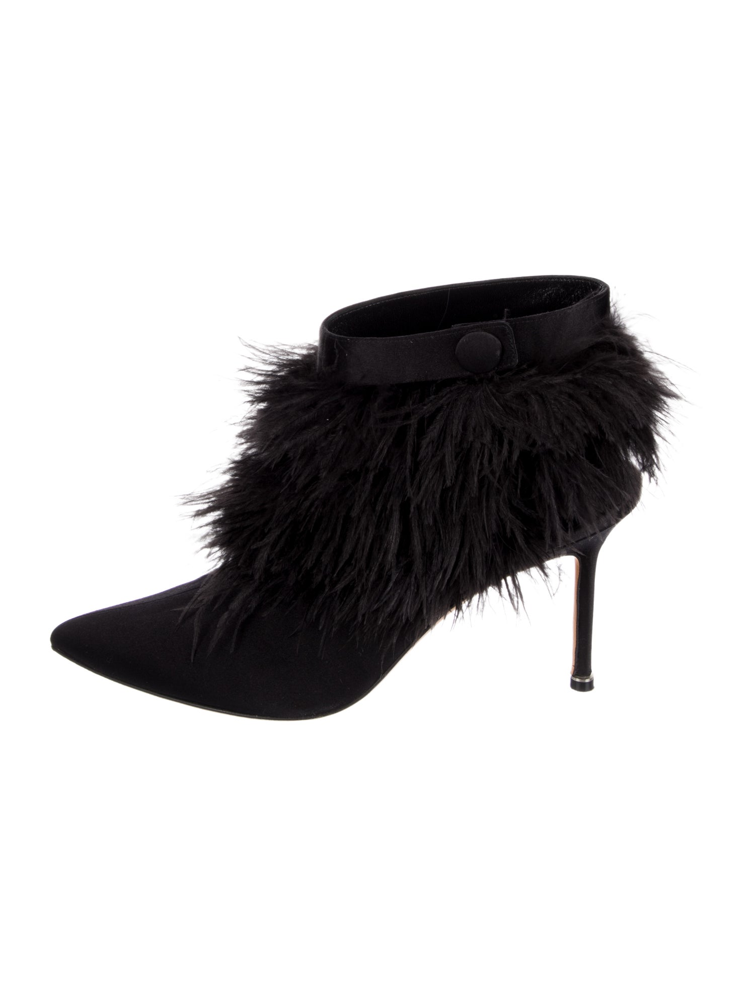 Manolo Blahnik Satin Feather Trim Boots