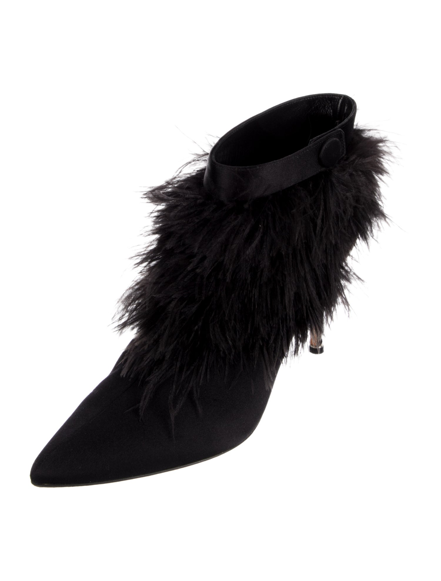 Manolo Blahnik Satin Feather Trim Boots