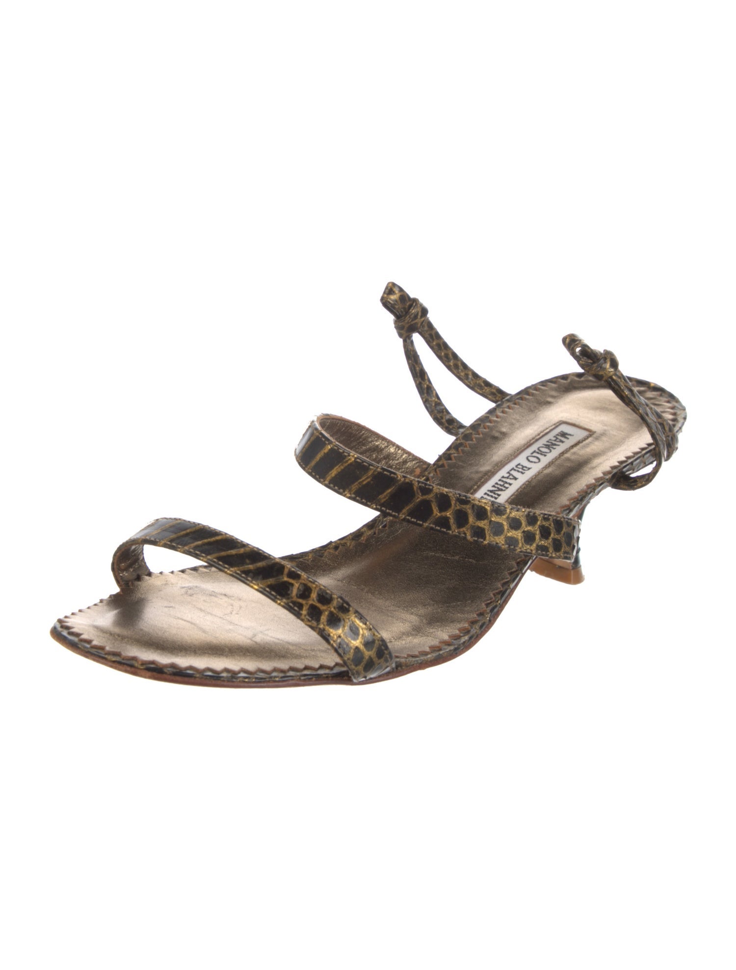 Manolo Blahnik Embossed Leather Animal Print Slingback Sandals