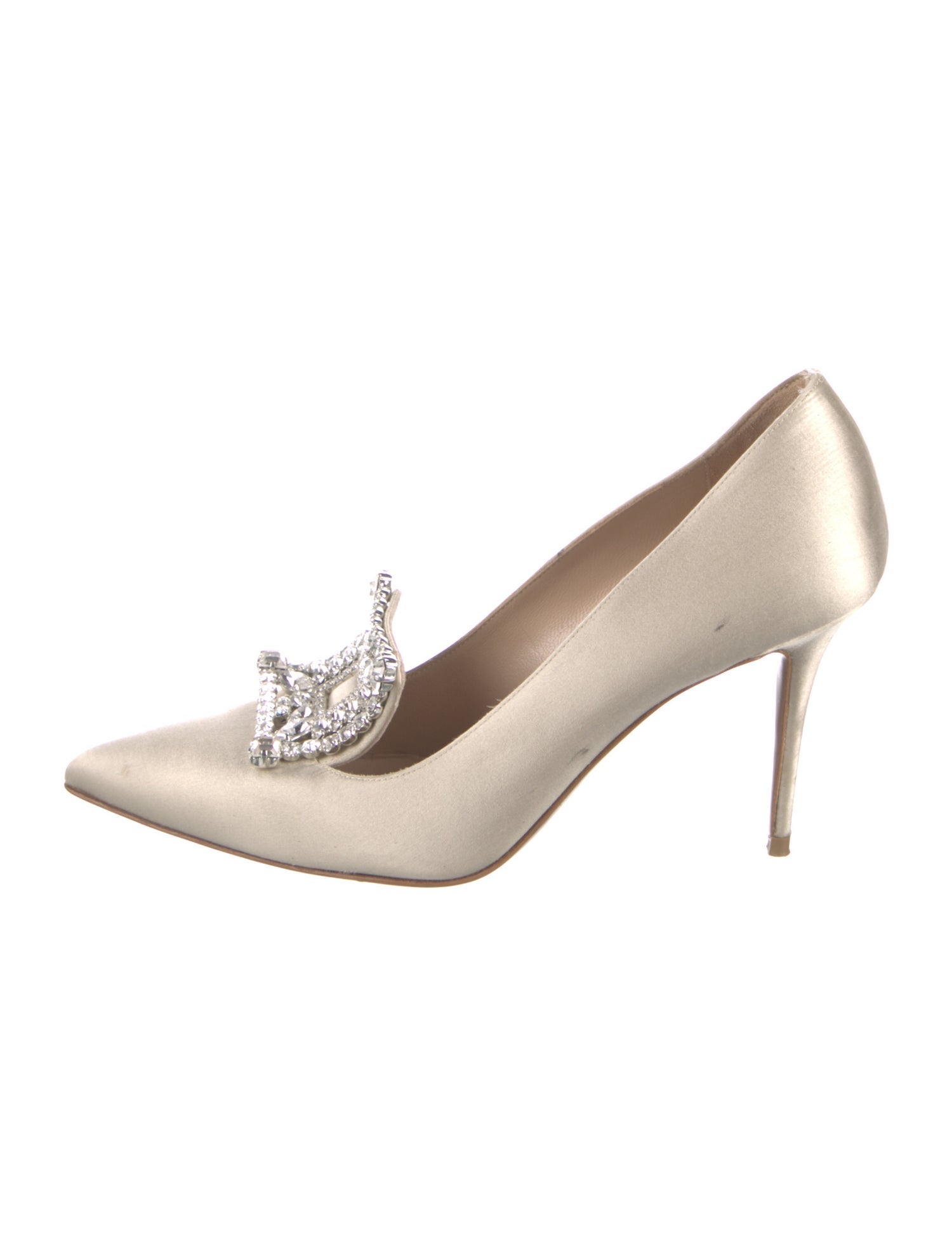 Manolo Blahnik Satin Crystal Embellishments Pumps