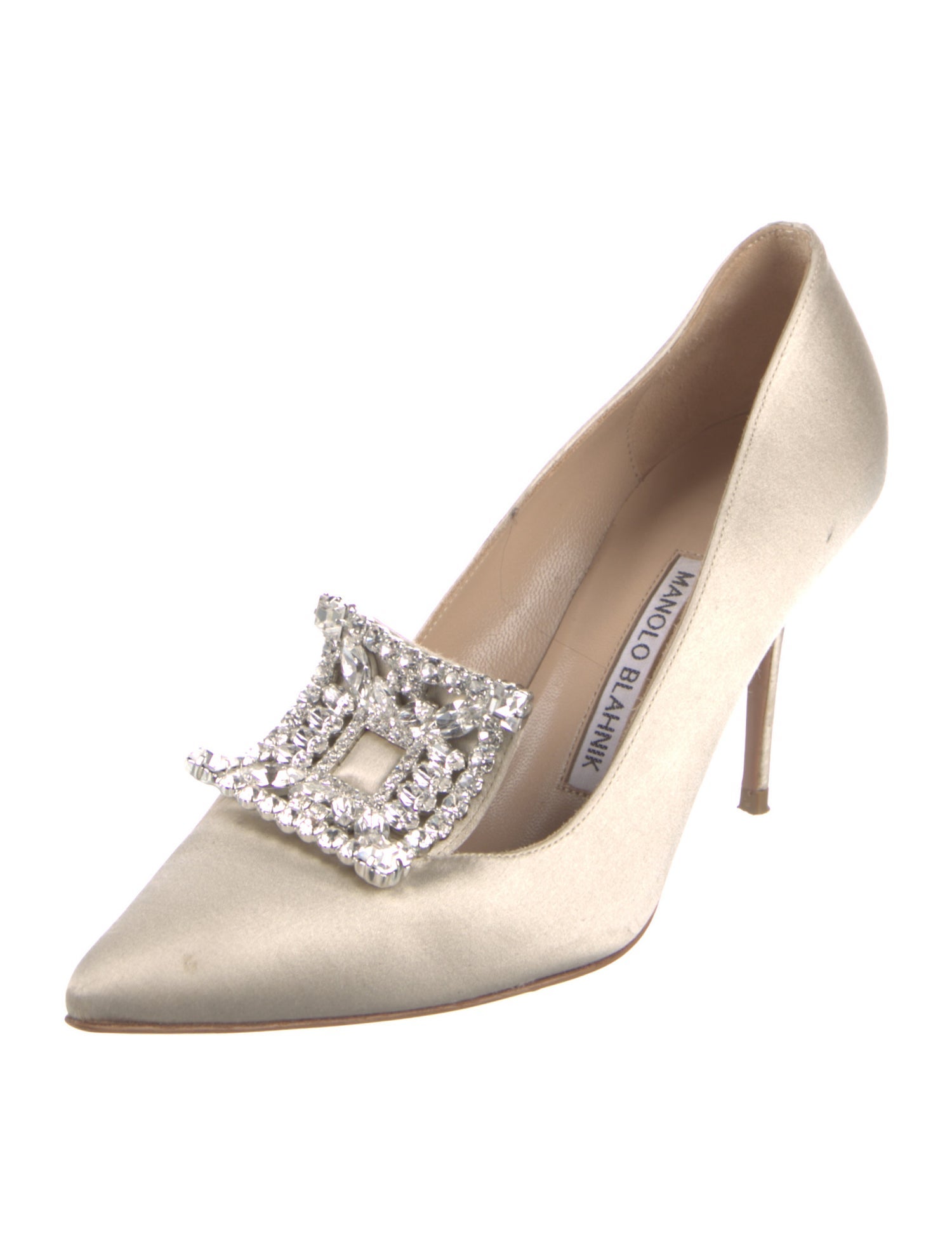 Manolo Blahnik Satin Crystal Embellishments Pumps