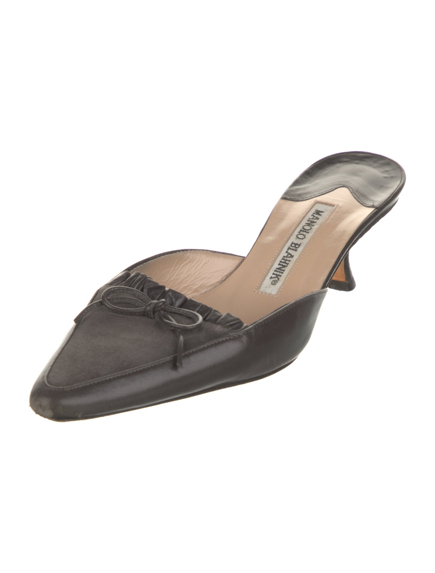 Manolo Blahnik Leather Bow Accents Mules