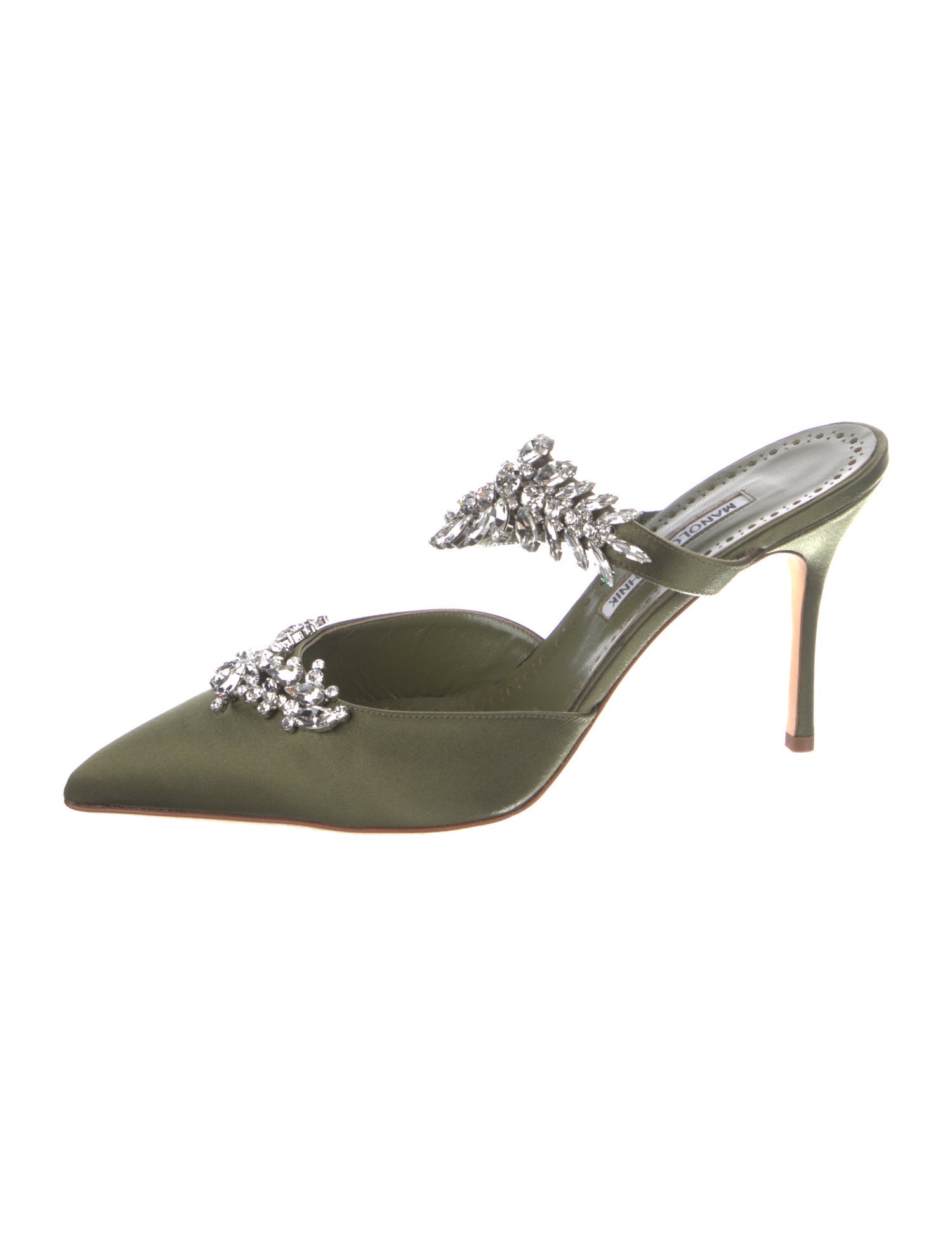 Manolo Blahnik Satin Crystal Embellishments Mules