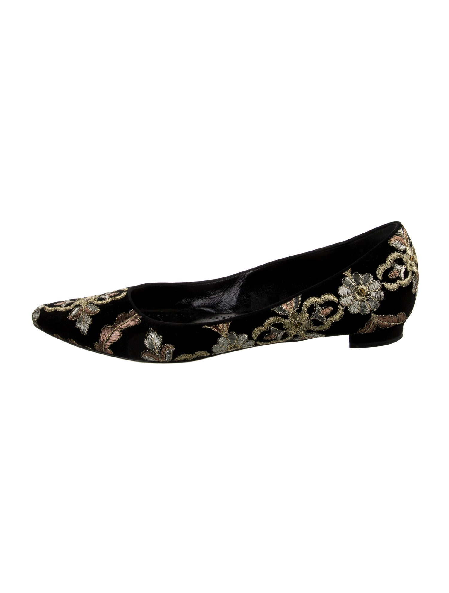 Manolo Blahnik Velvet Floral Print Ballet Flats