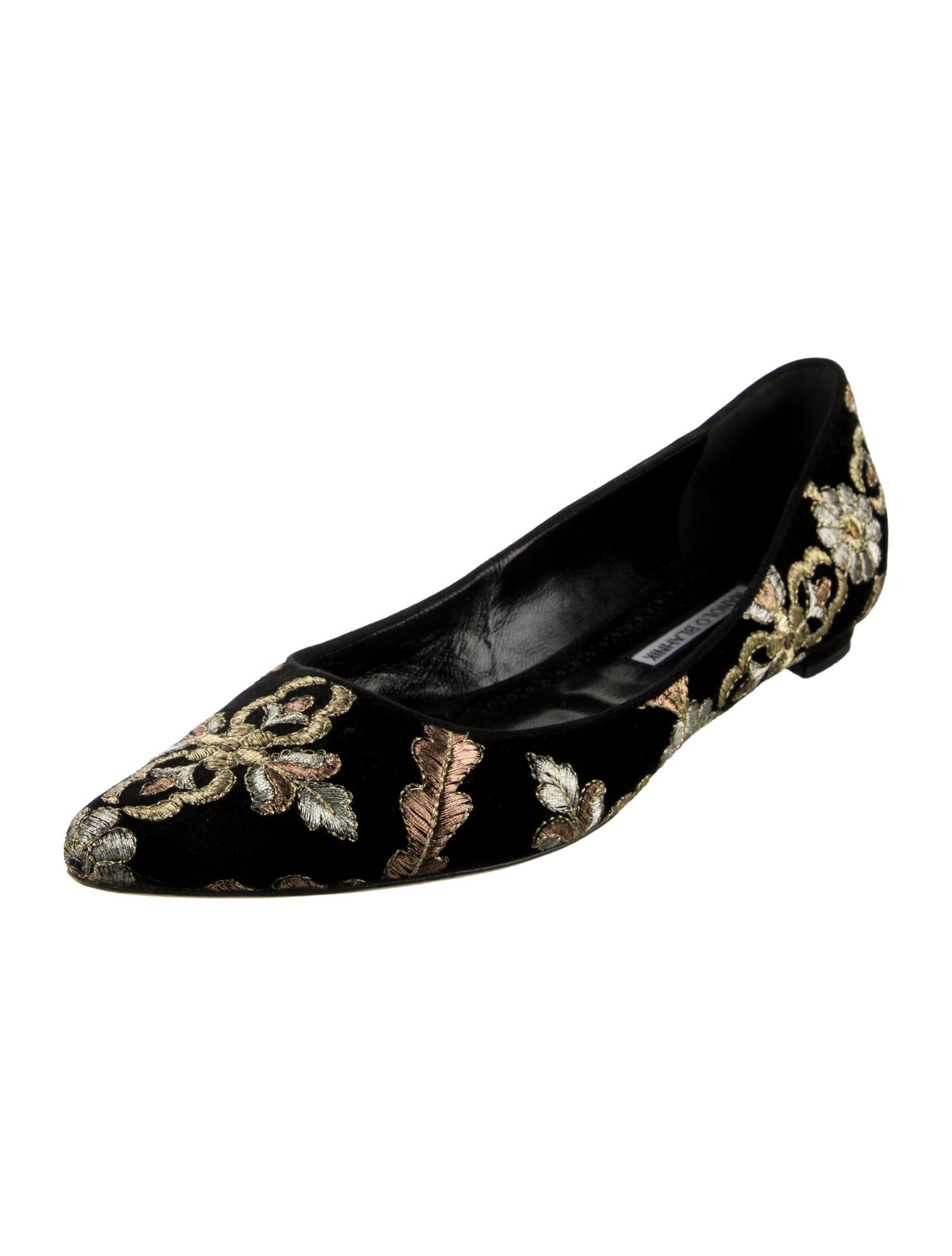 Manolo Blahnik Velvet Floral Print Ballet Flats