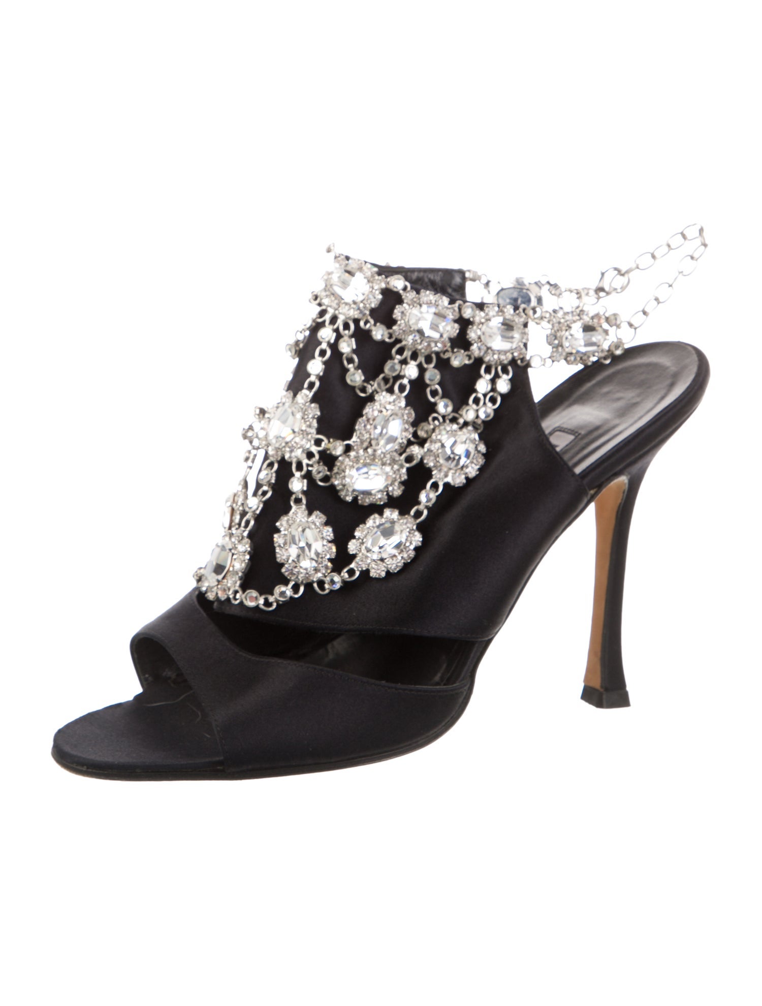 Manolo Blahnik Satin Patterned Slides