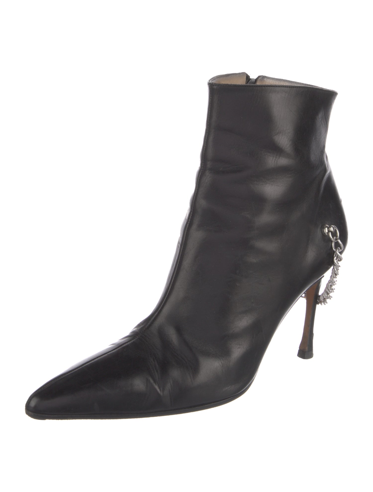 Manolo Blahnik Leather Chain-Link Accents Boots