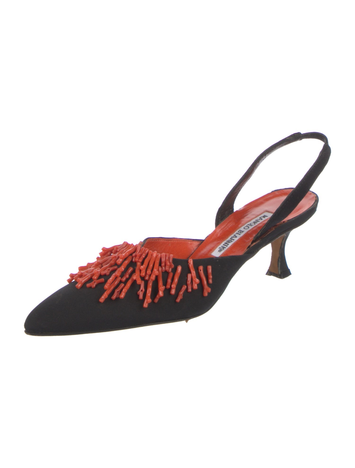 Manolo Blahnik Satin Colorblock Pattern Slingback Pumps