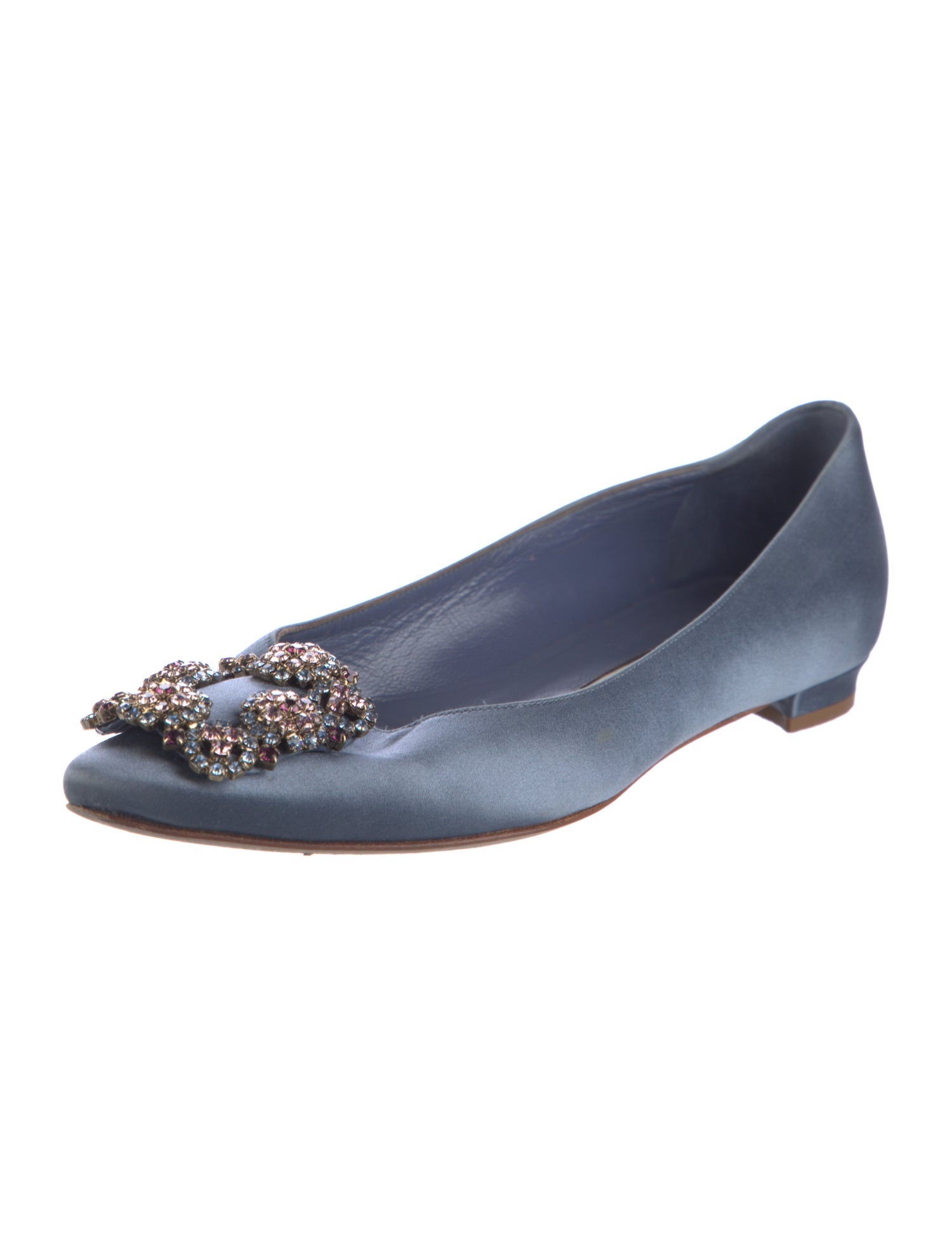 Manolo Blahnik Satin Crystal Embellishments Flats