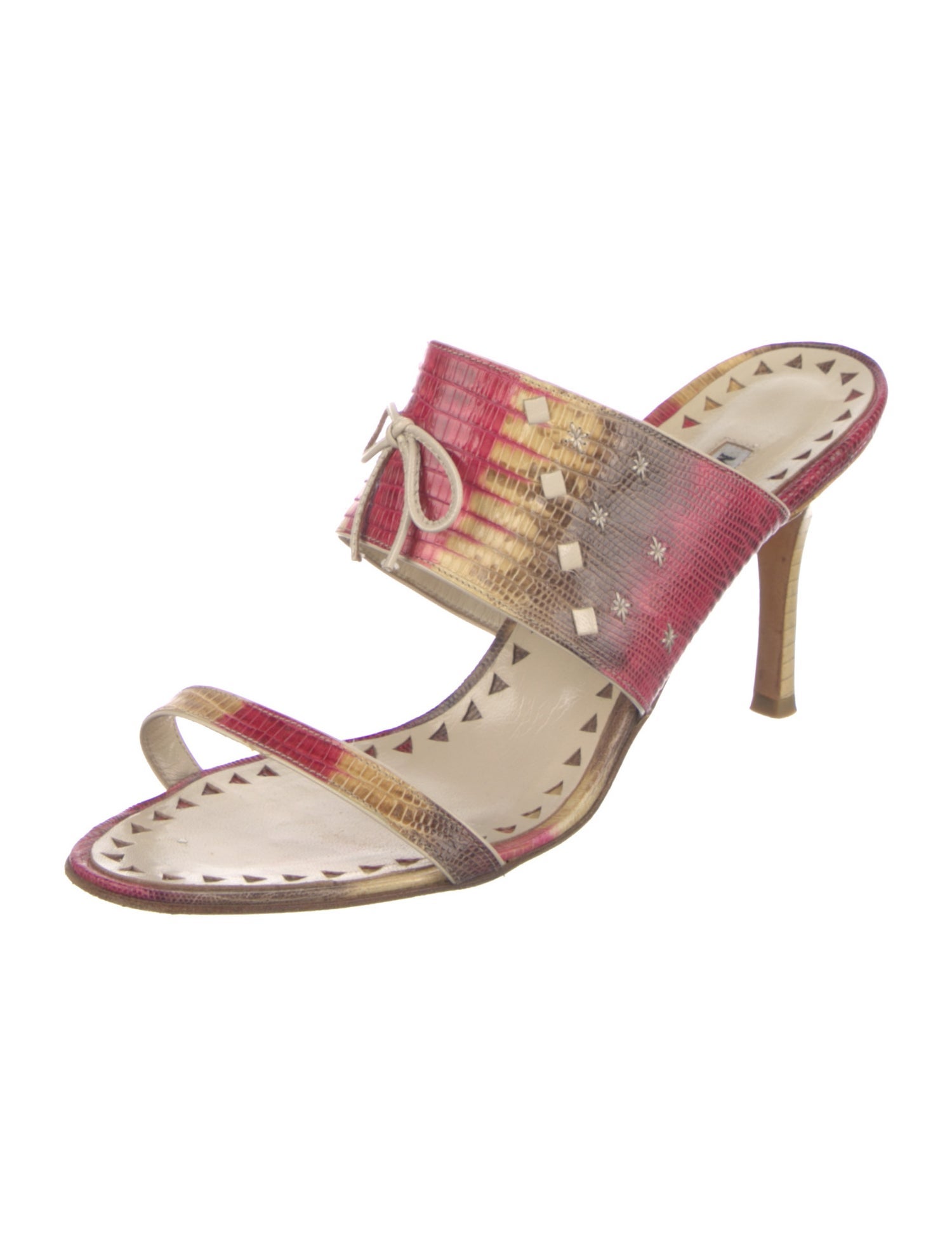 Manolo Blahnik Embossed Leather Printed Slides