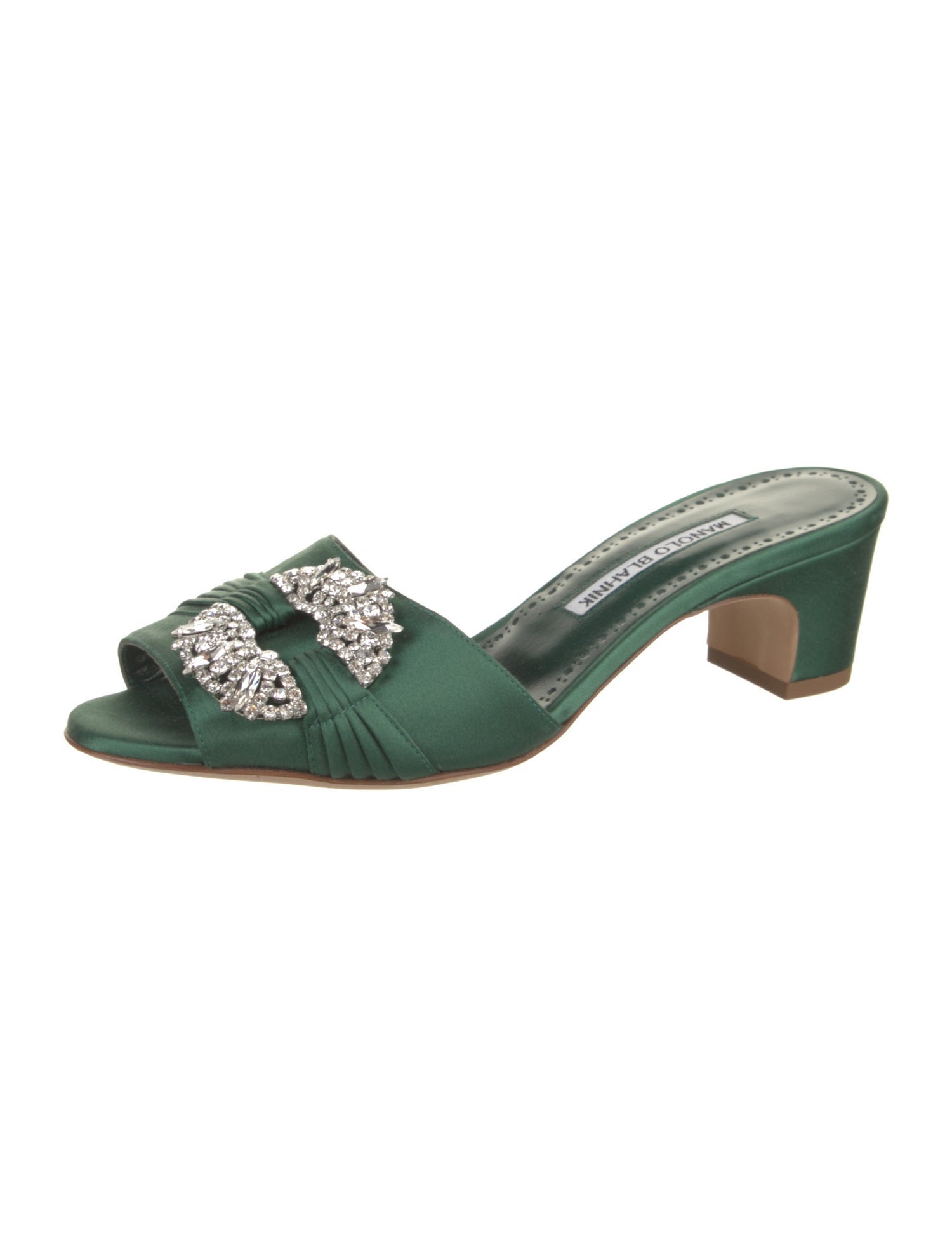 Manolo Blahnik Satin Crystal Embellishments Slides