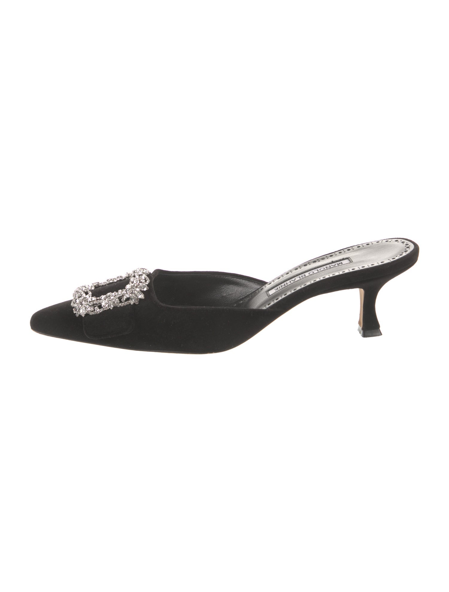 Manolo Blahnik Velvet Crystal Embellishments Mules