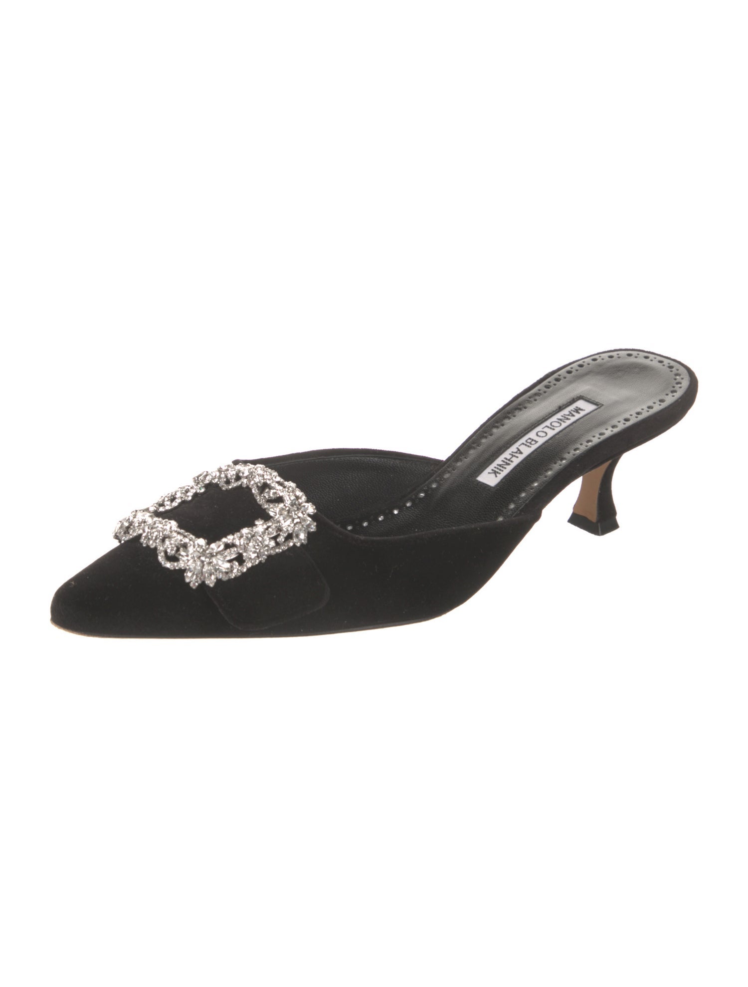 Manolo Blahnik Velvet Crystal Embellishments Mules