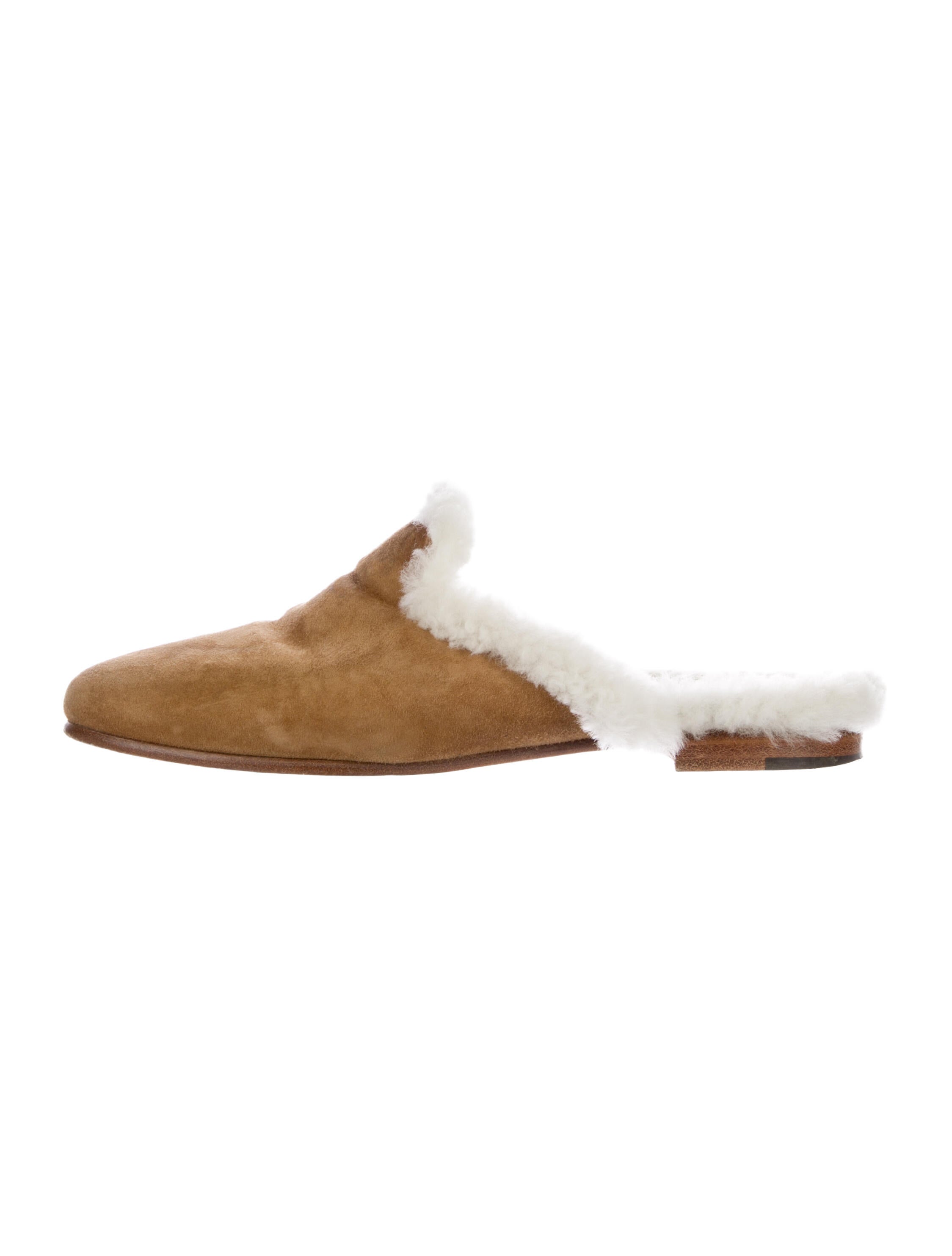 Manolo Blahnik Suede Fur Trim Mules