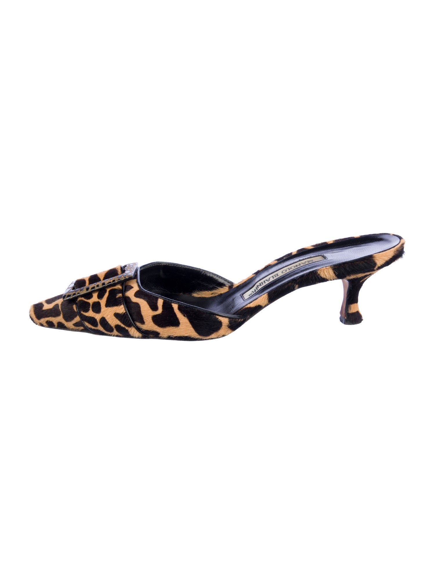Manolo Blahnik Ponyhair Animal Print Mules