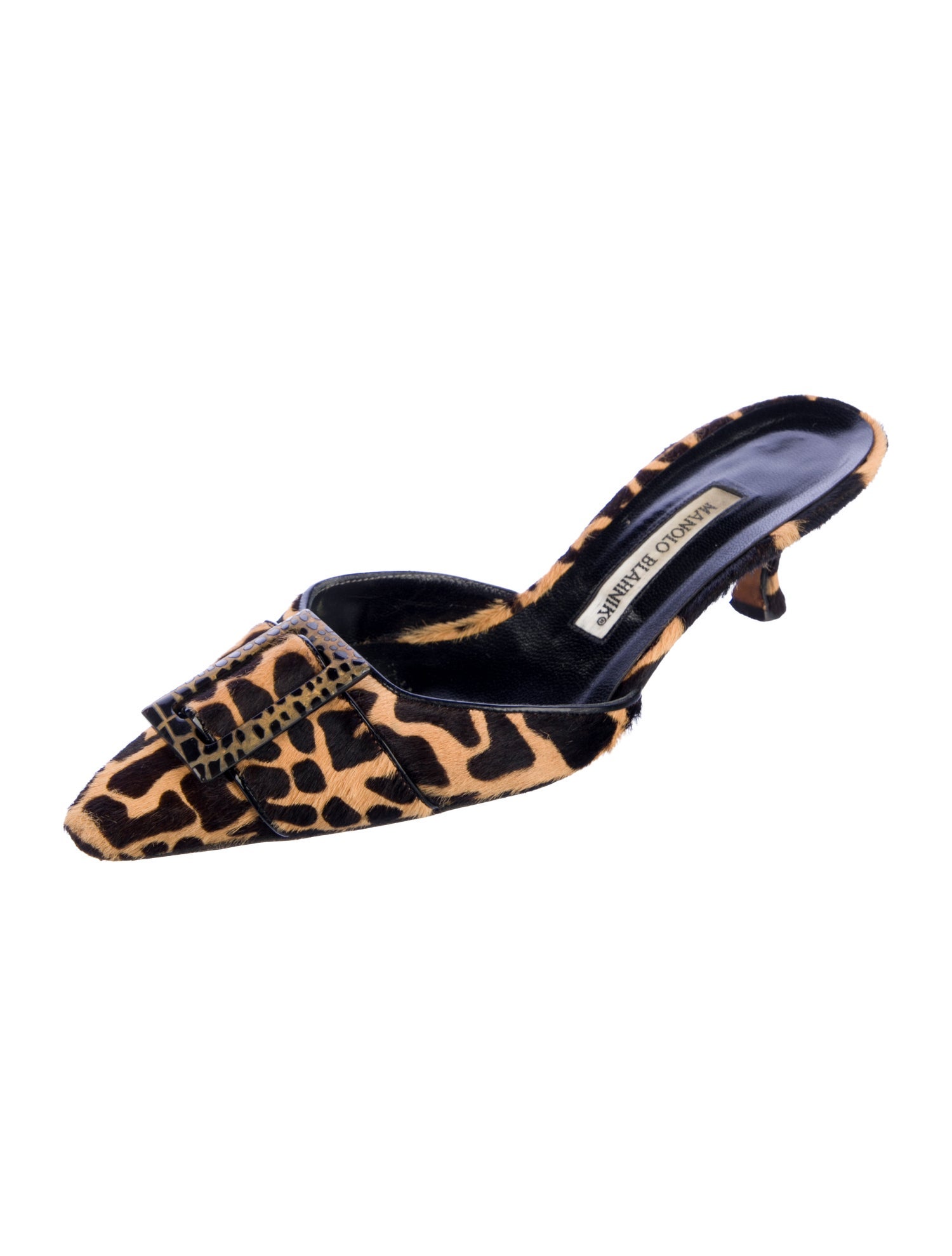 Manolo Blahnik Ponyhair Animal Print Mules