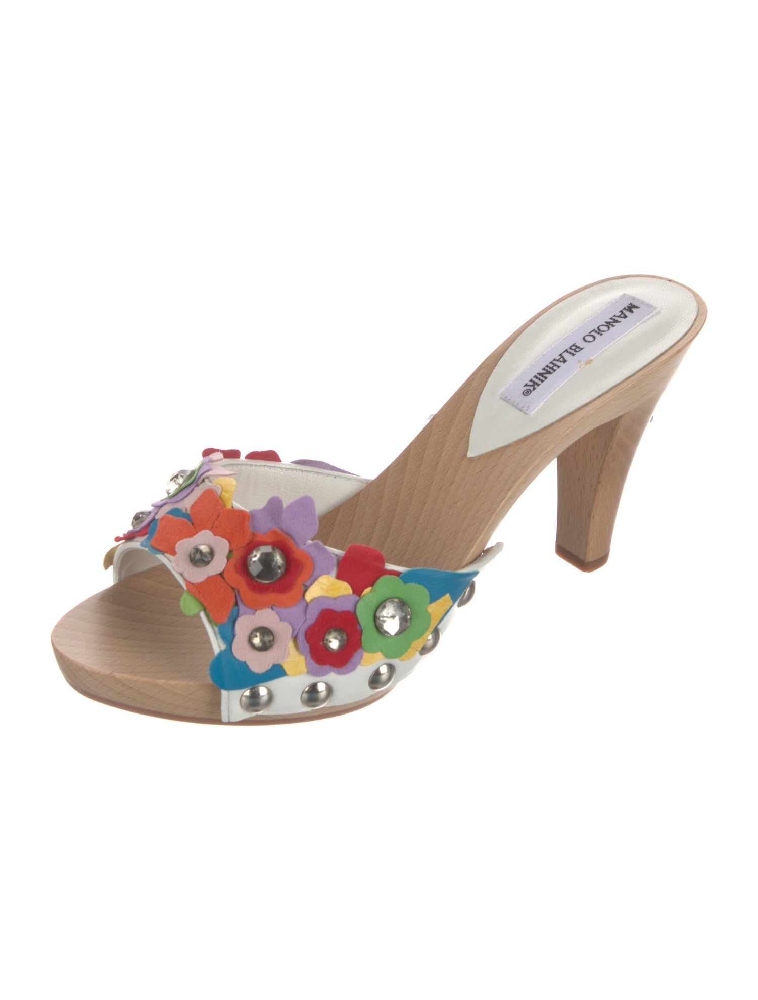 Manolo Blahnik Camellia Accent Leather Slides