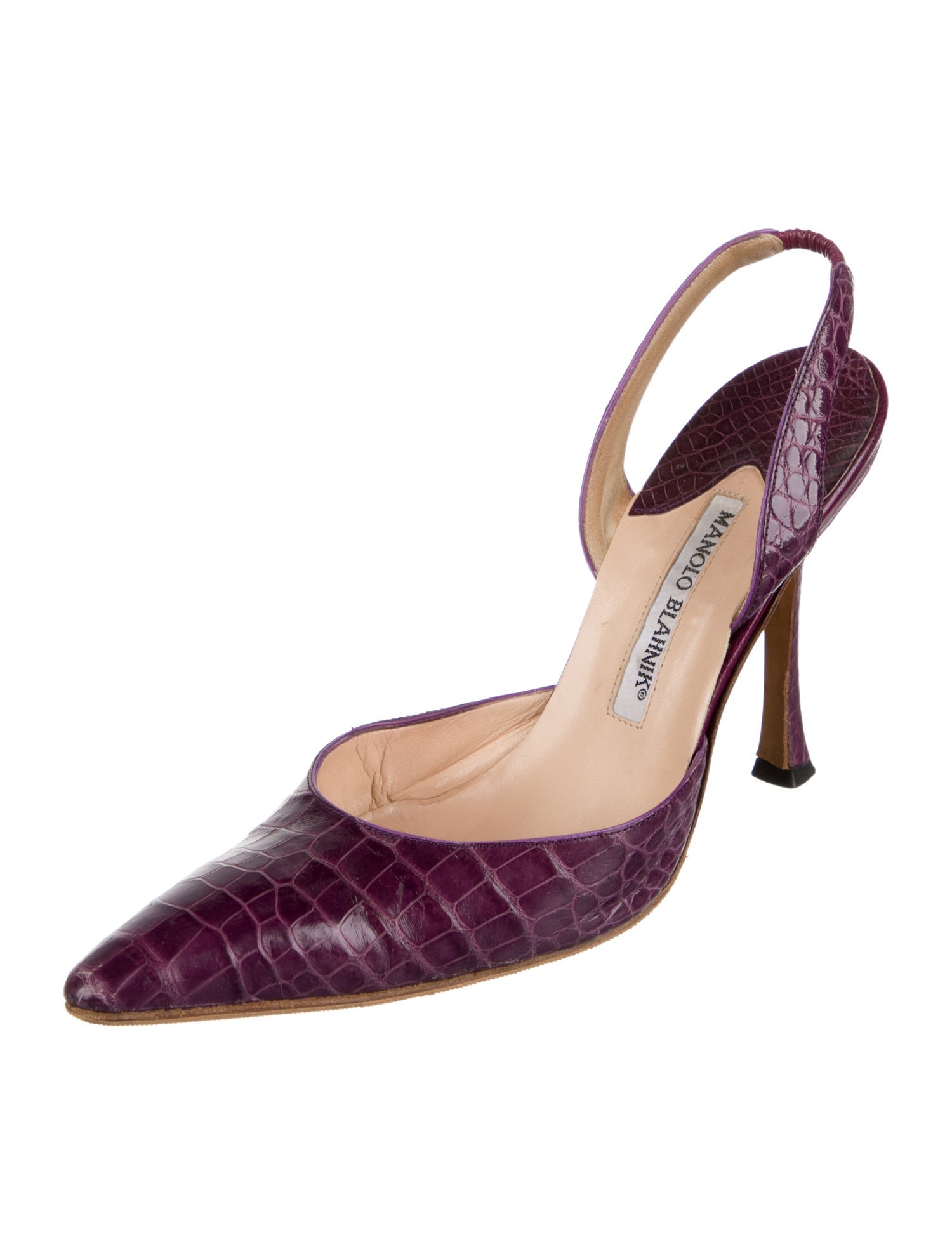 Manolo Blahnik Embossed Leather Slingback Pumps