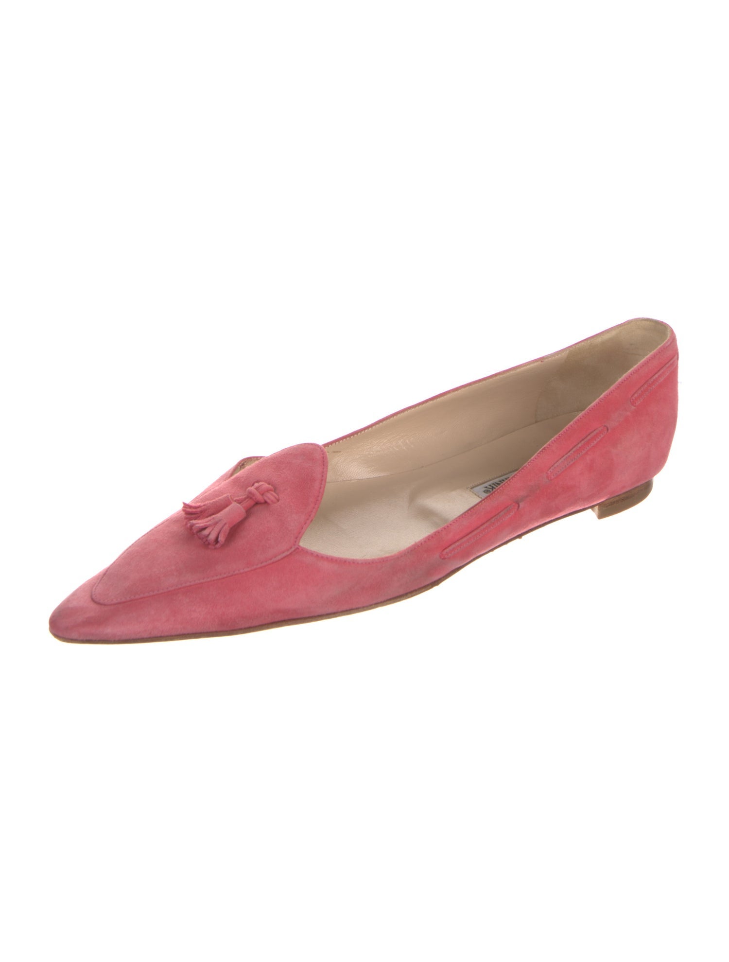 Manolo Blahnik Suede Fringe Trim Accent Ballet Flats