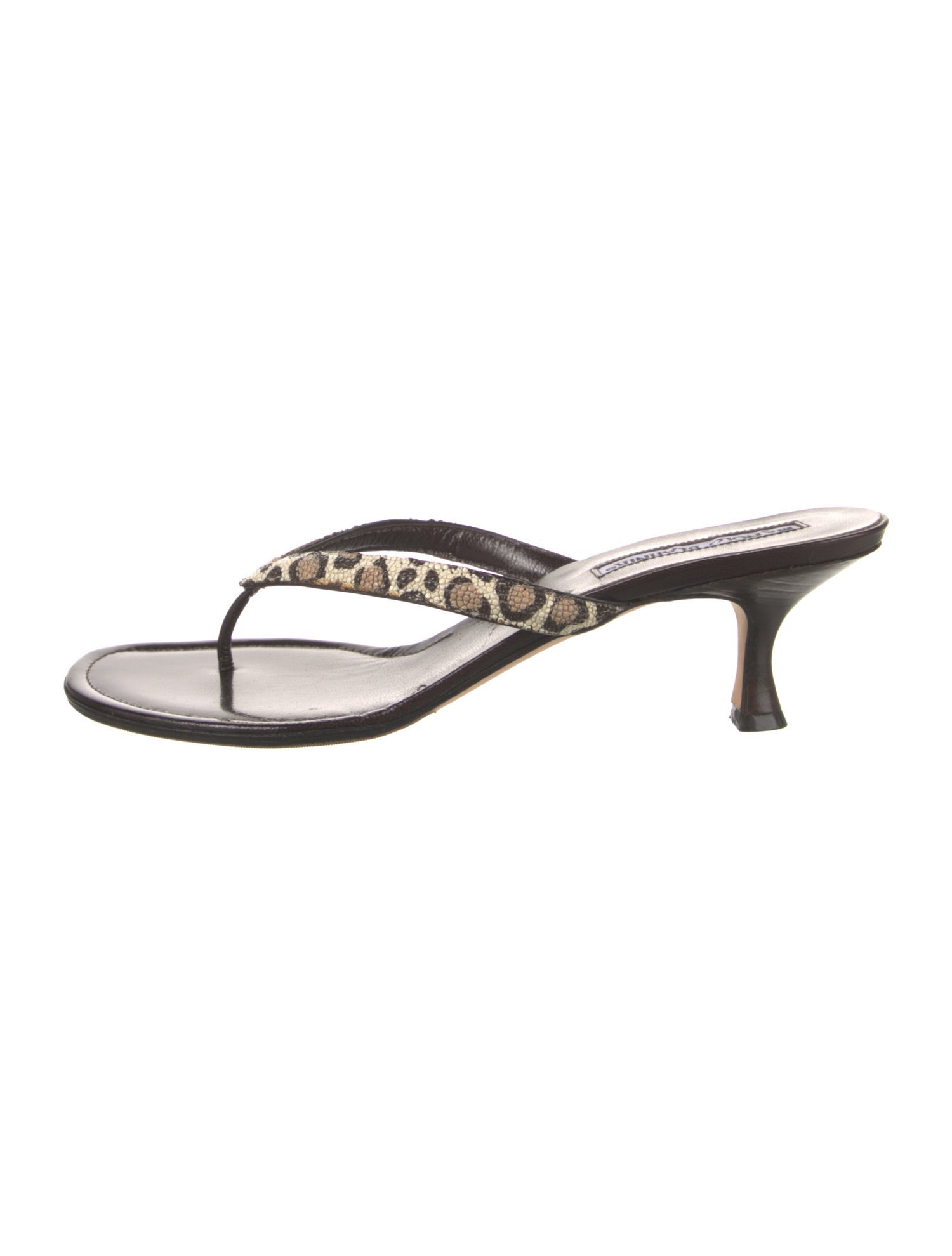 Manolo Blahnik Leather Animal Print Flip Flops