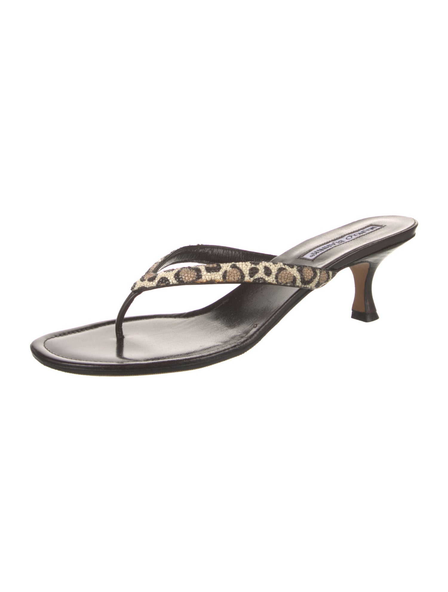 Manolo Blahnik Leather Animal Print Flip Flops